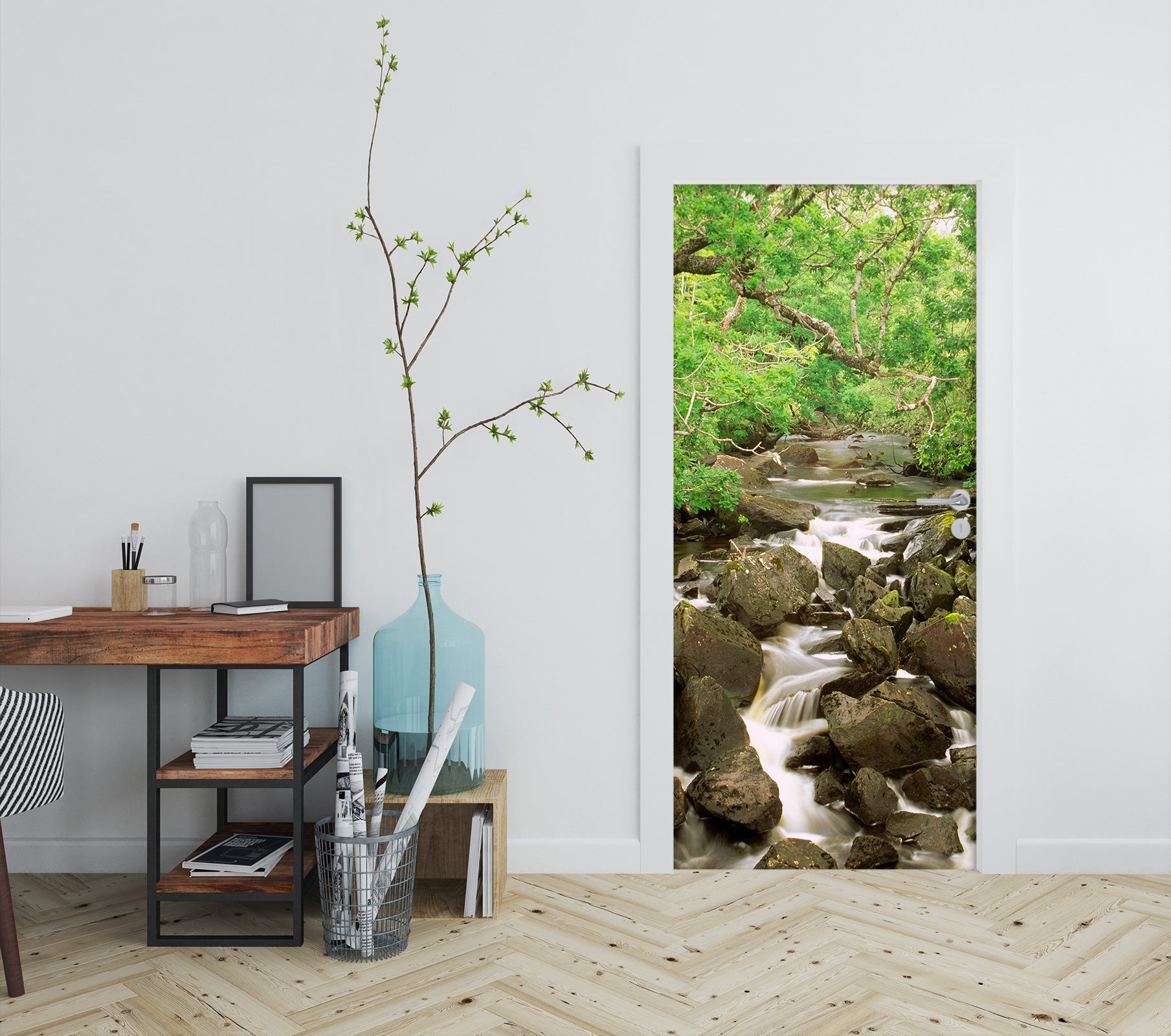 3D Stone Stream Water 23058 Door Mural