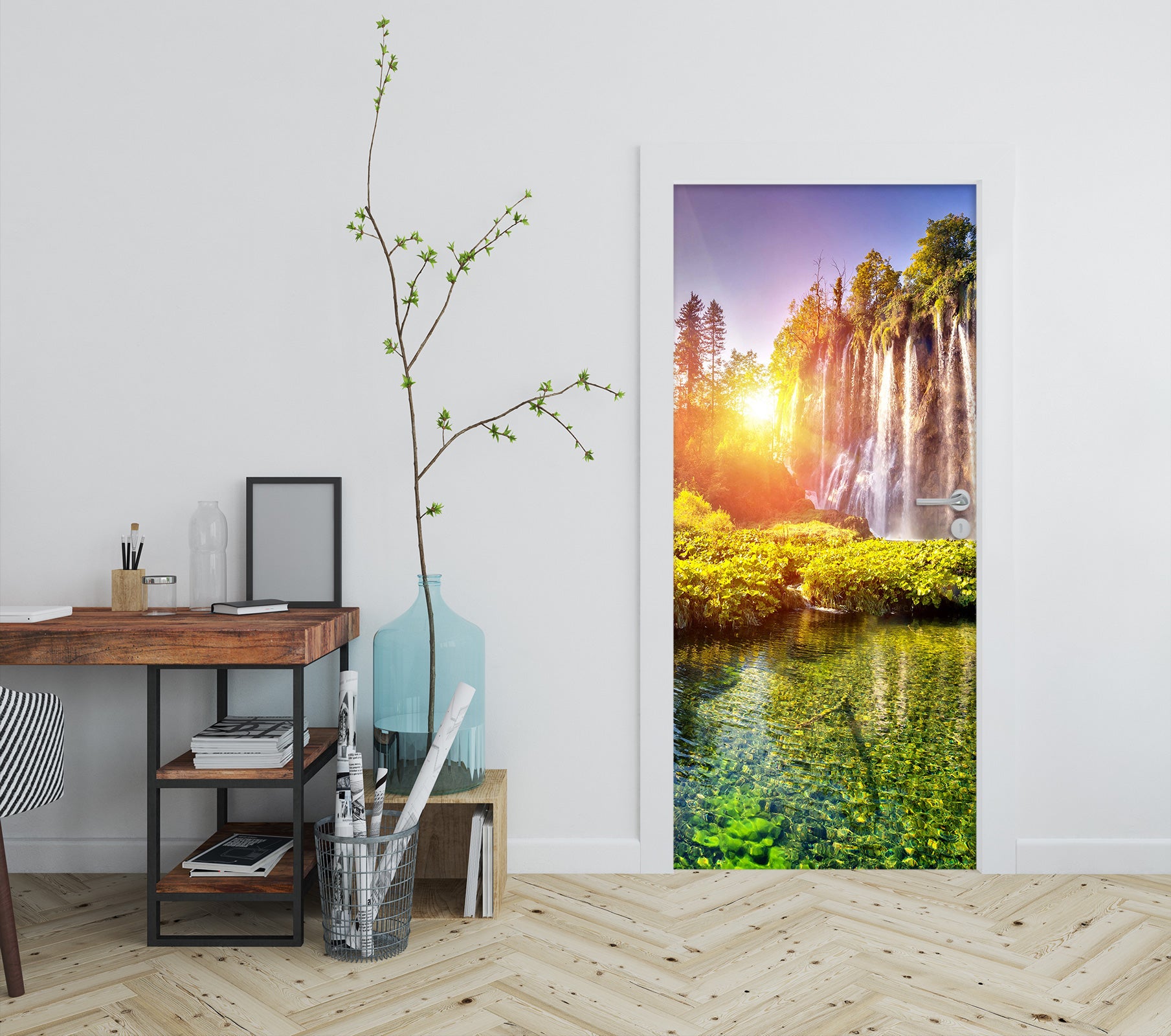 3D Sunset Waterfall 019 Door Mural