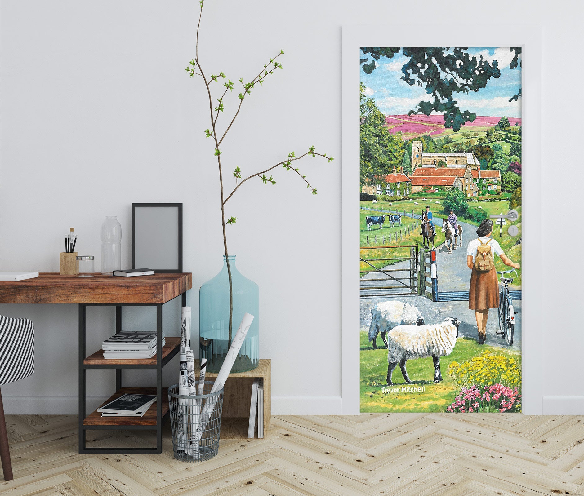 3D Country Road Grass Sheep 103106 Trevor Mitchell Door Mural