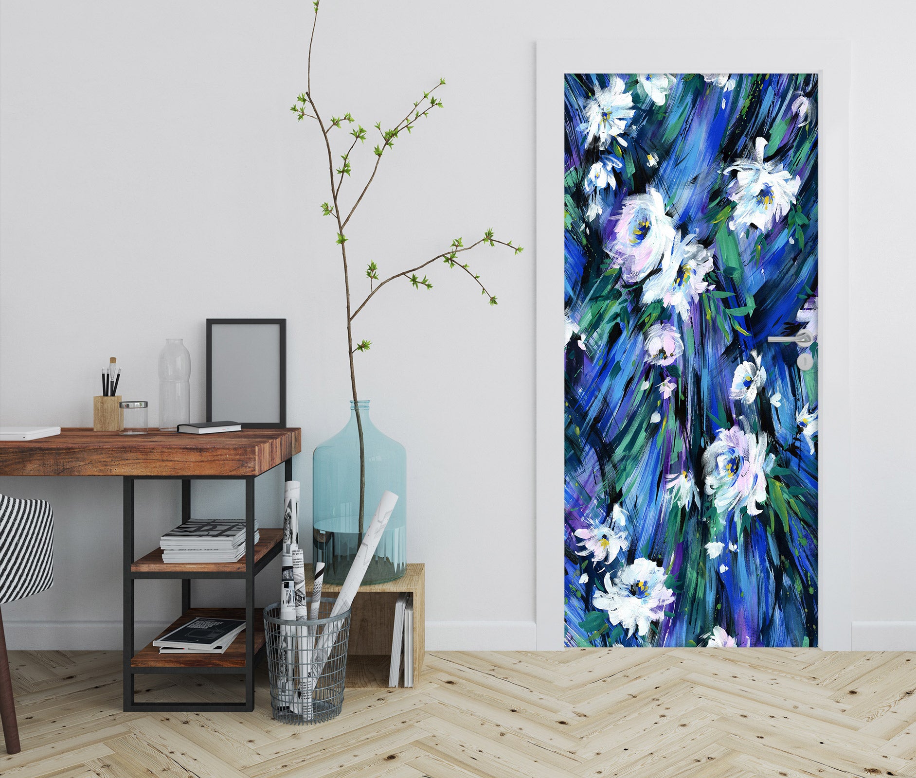 3D Blue Flowers 24159 Door Mural