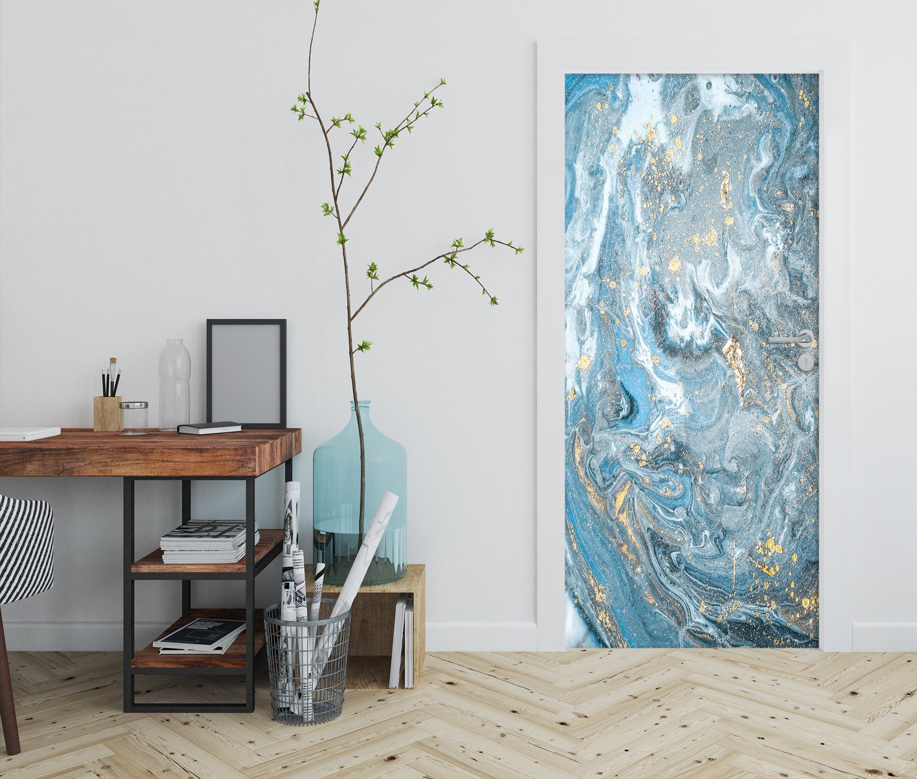 3D Light Blue Marble Pattern 24228 Door Mural