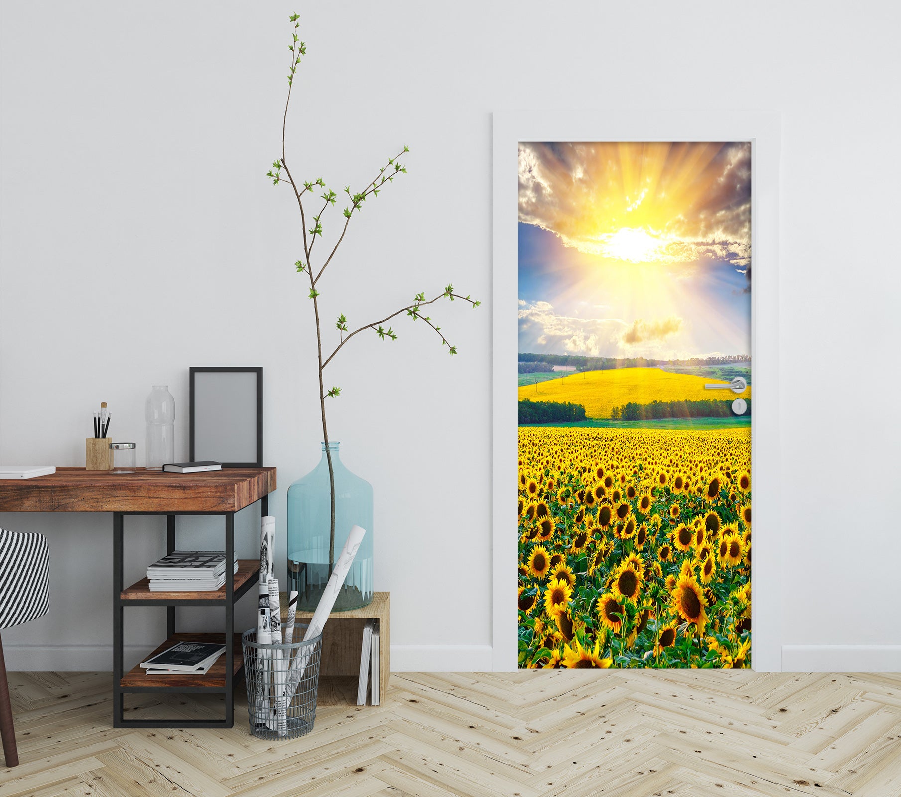 3D Sun Sunflower 084 Door Mural