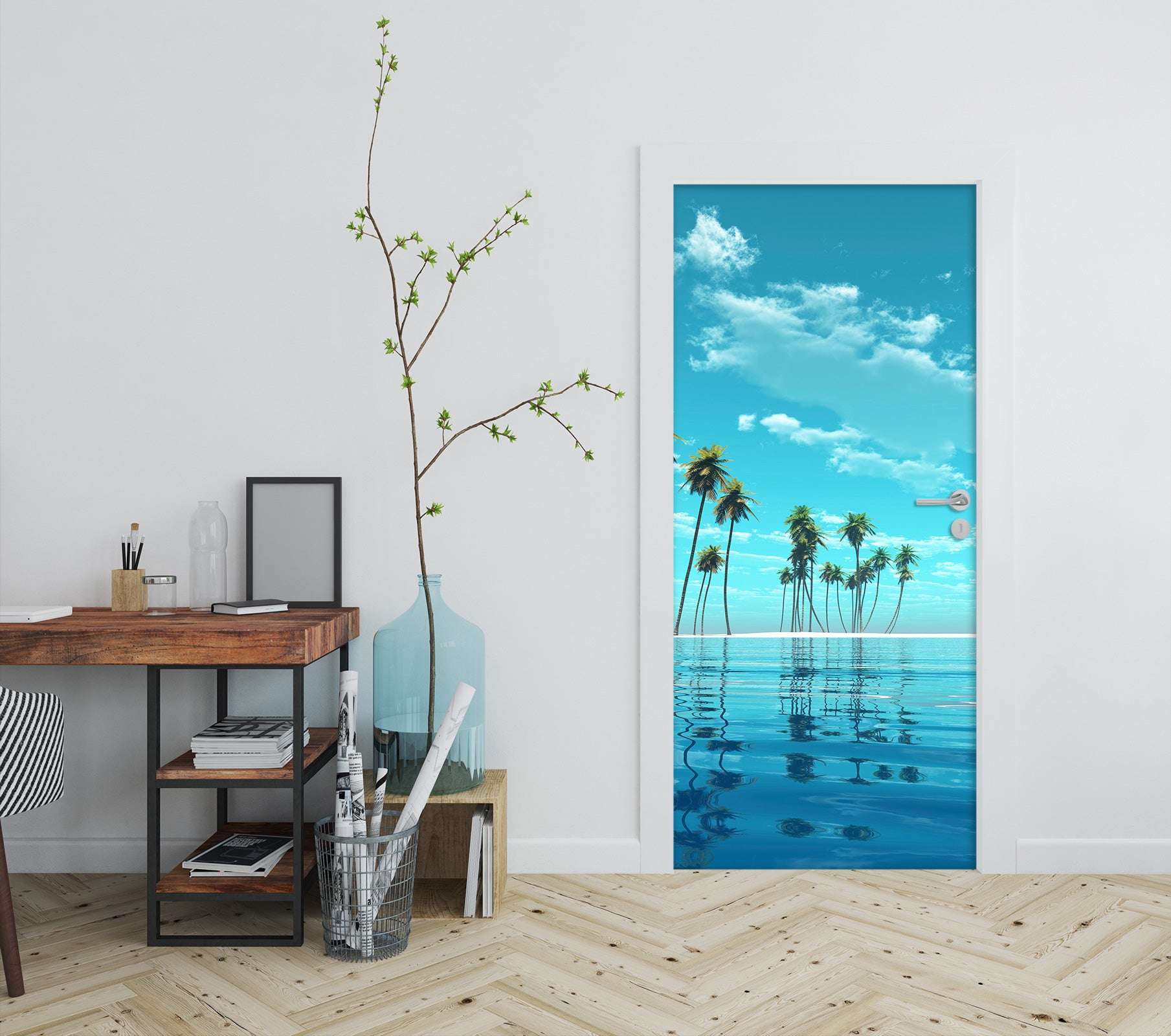 3D Seawater Coconut Tree 23196 Door Mural