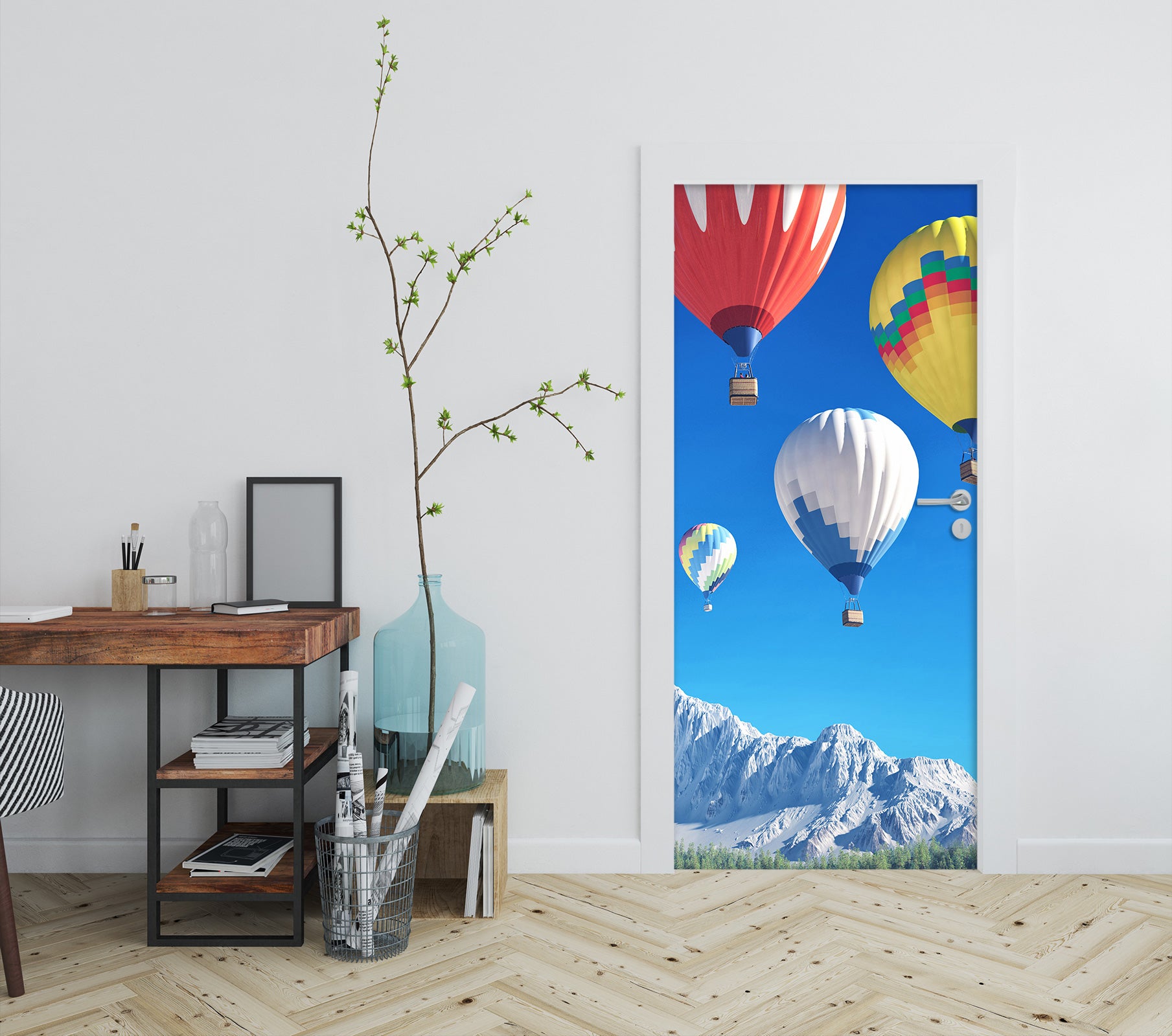 3D Snow Mountain Balloon 182 Door Mural