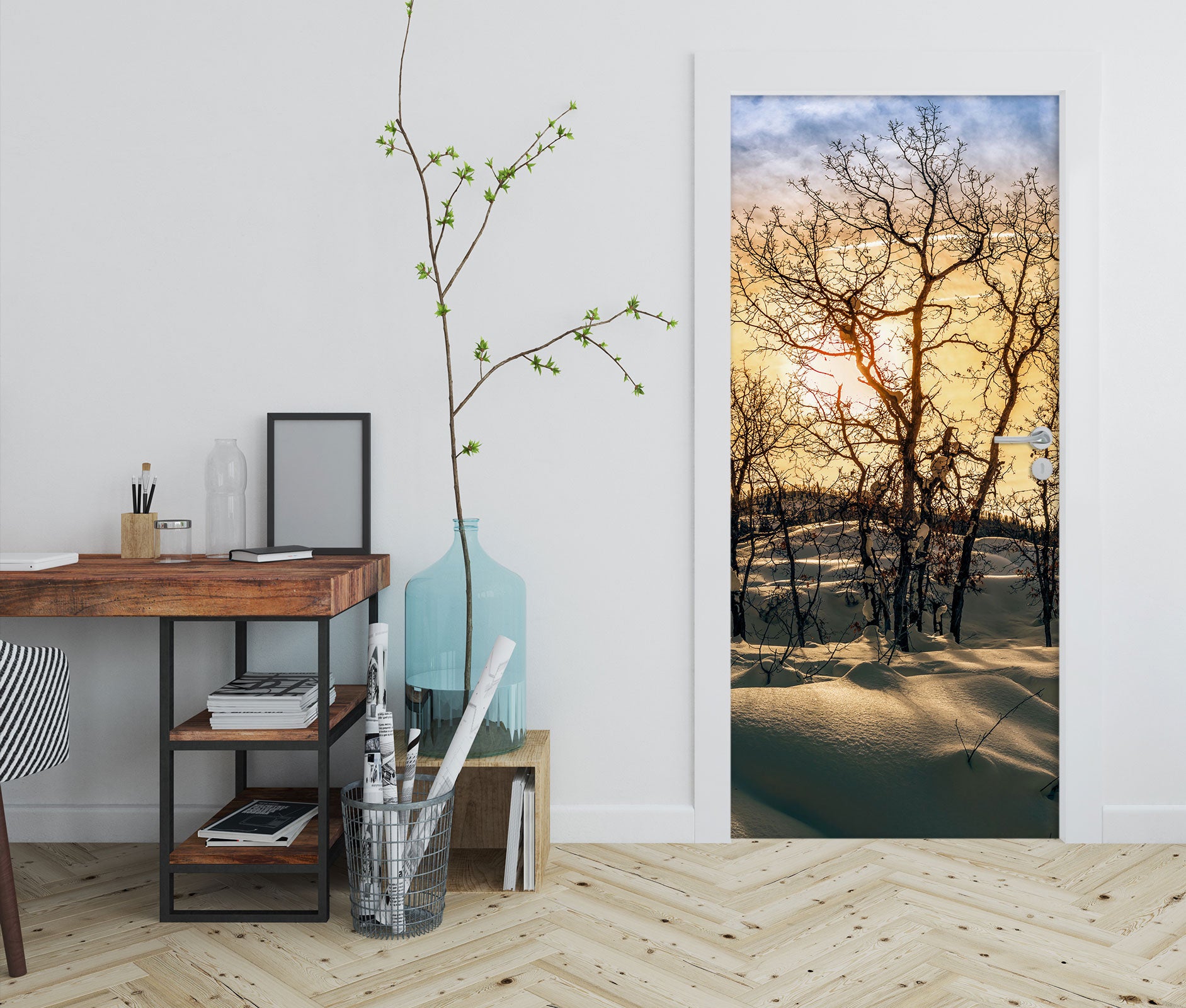 3D Snow Field Tree 10841 Beth Sheridan Door Mural