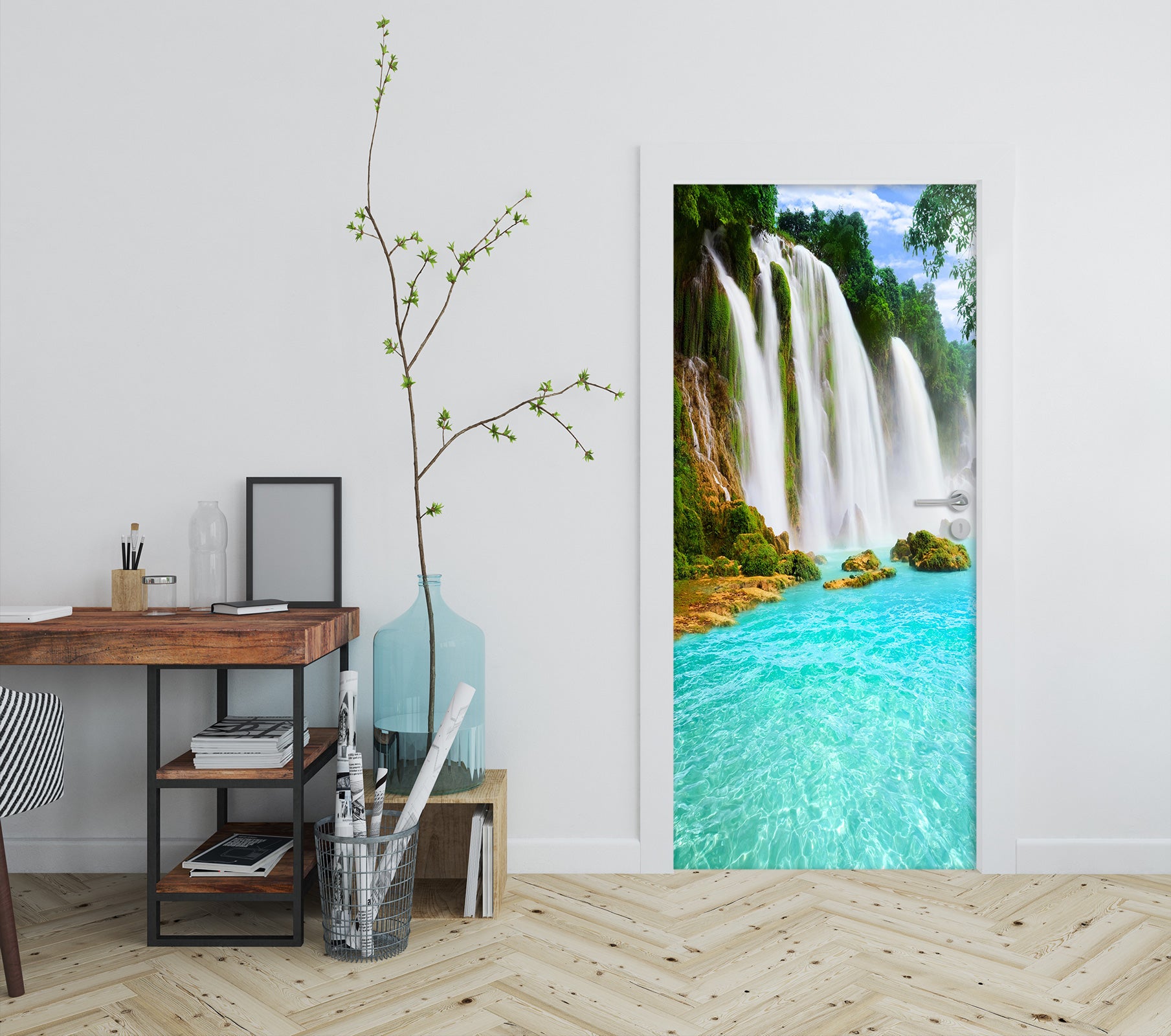 3D Lake Waterfall 059 Door Mural