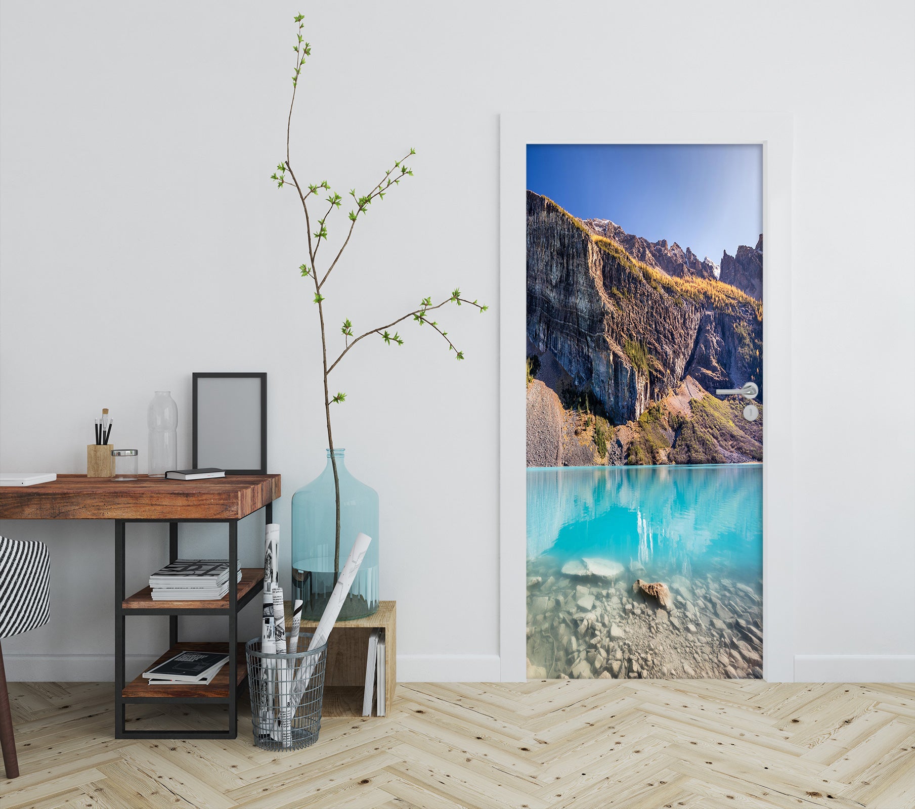 3D Mountain Lake 23167 Door Mural