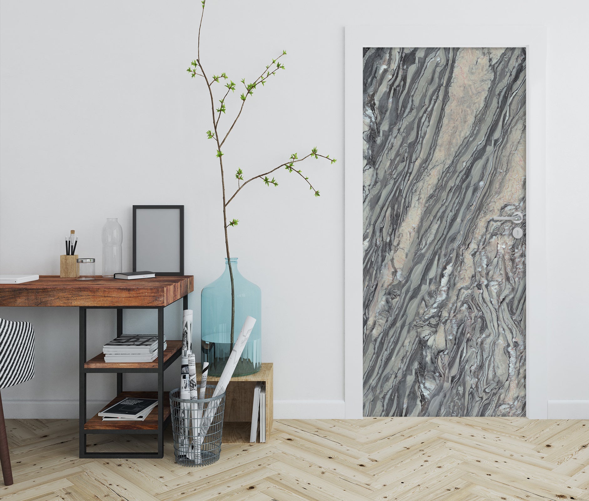 3D Gray Marble 21183 Door Mural