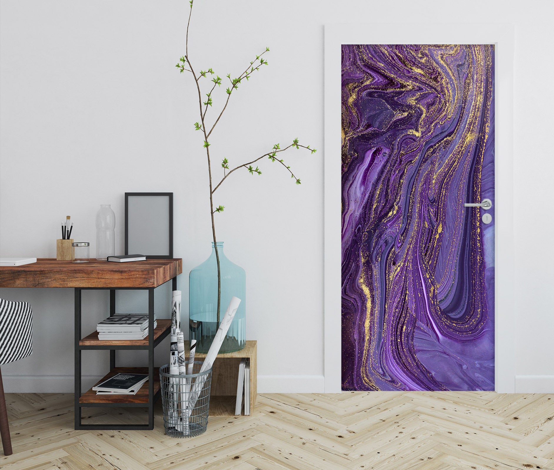 3D Purple Lines 25160 Door Mural