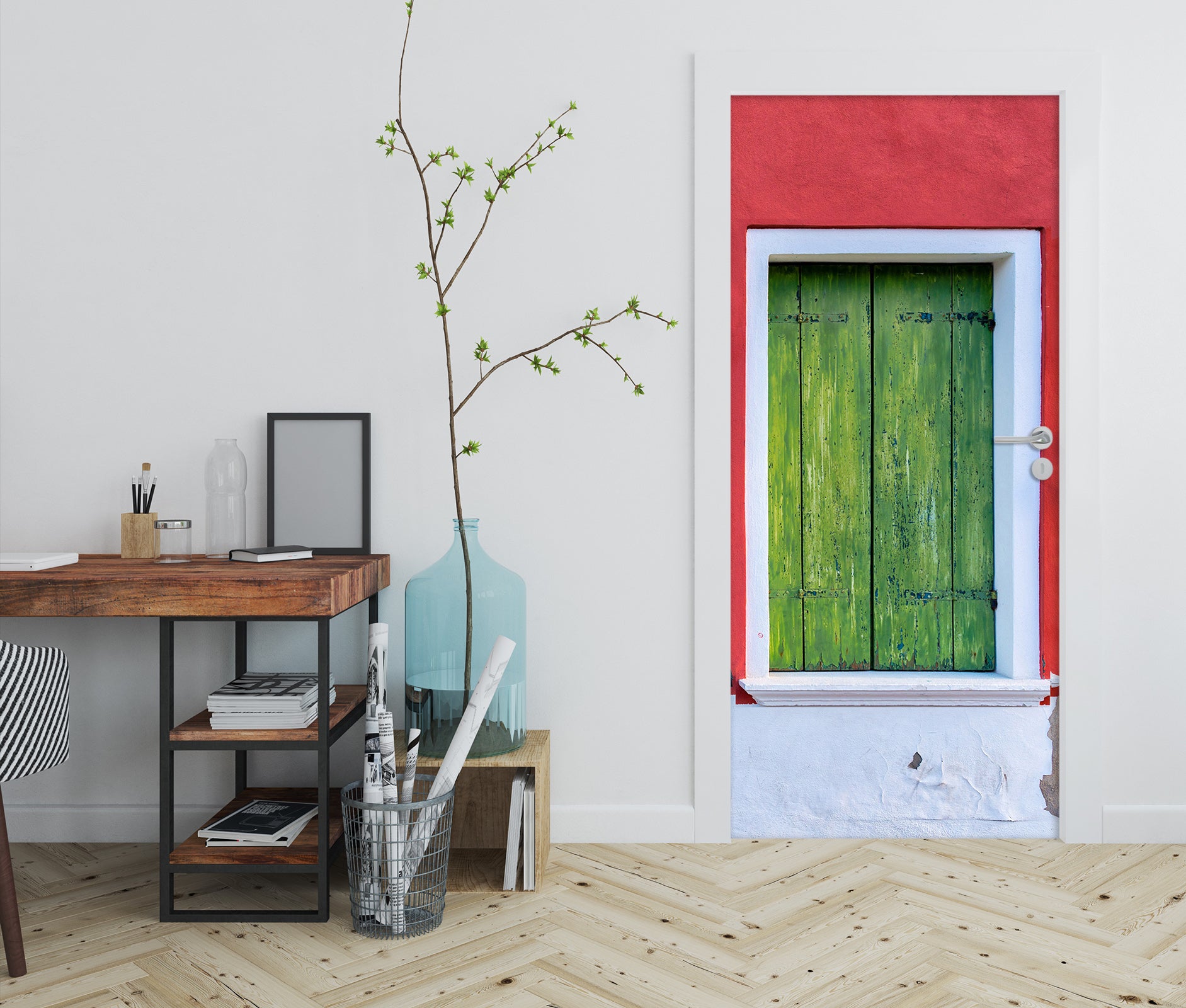 3D Green Wooden Windows 12228 Marco Carmassi Door Mural