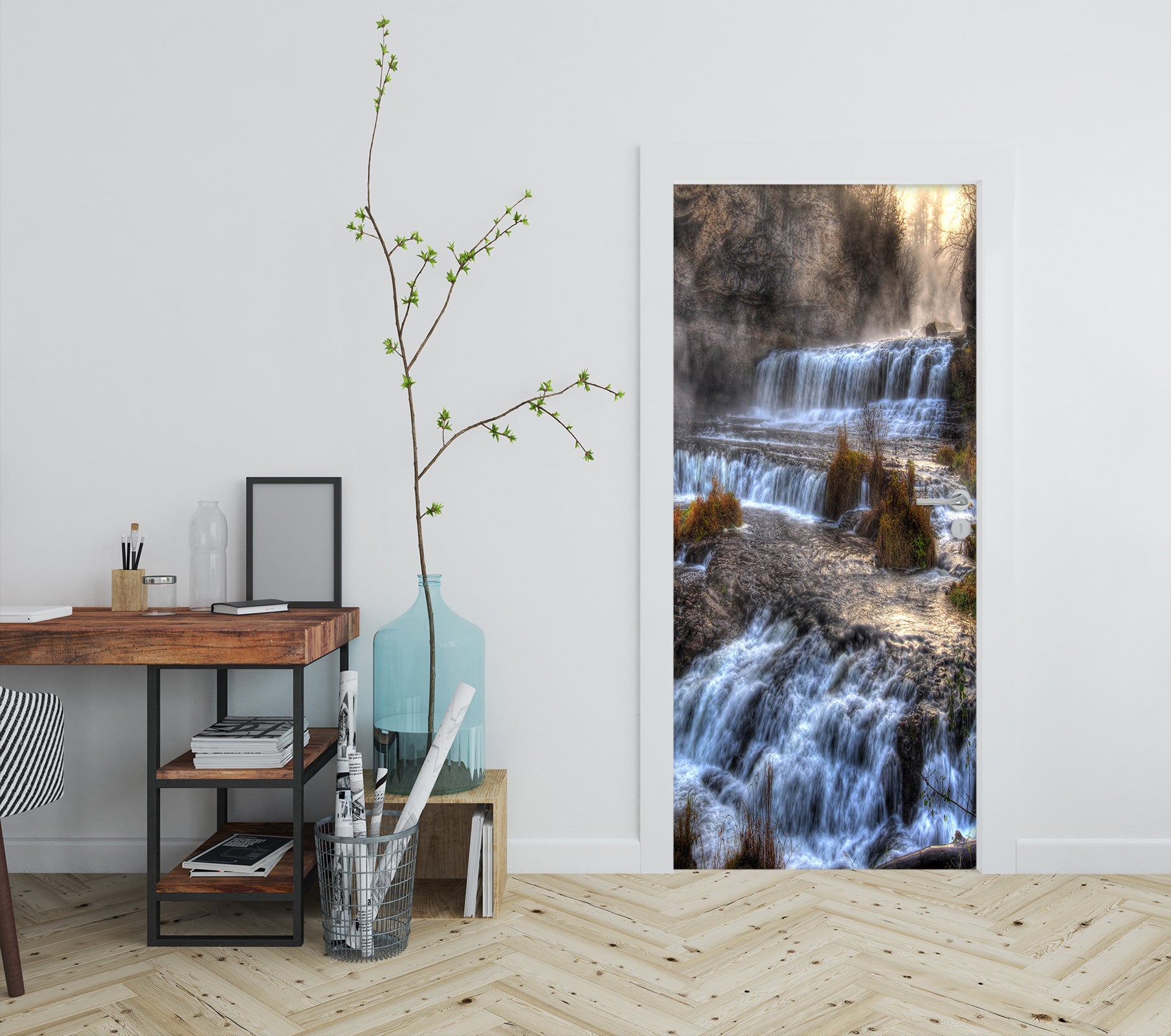 3D Waterfall Valley 148 Door Mural