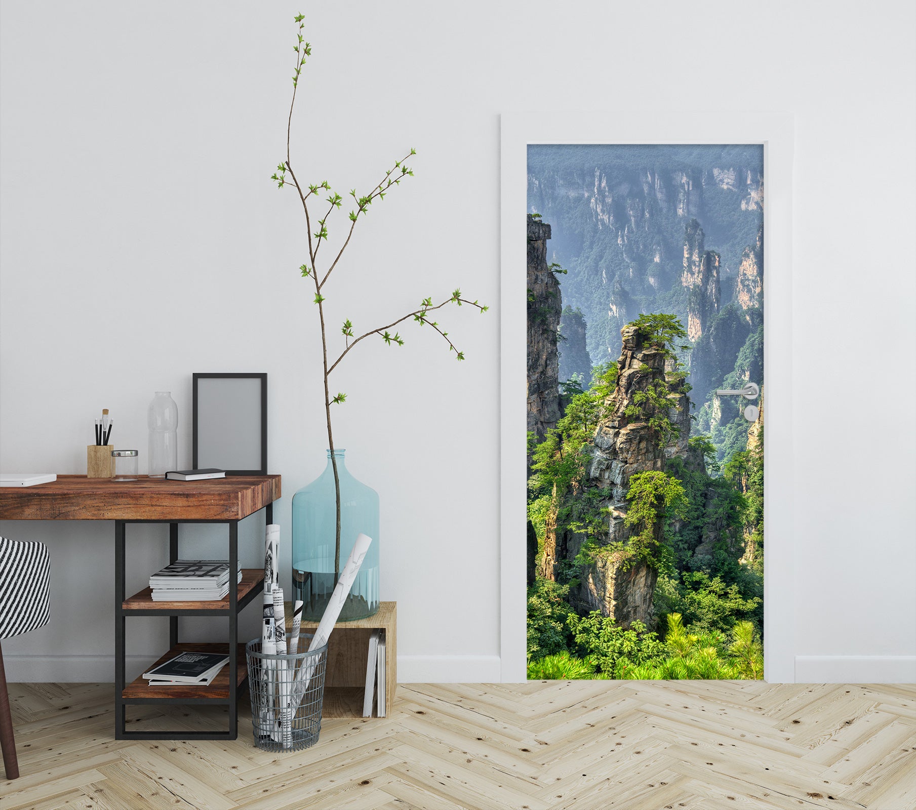 3D Mountain Forest 227 Door Mural