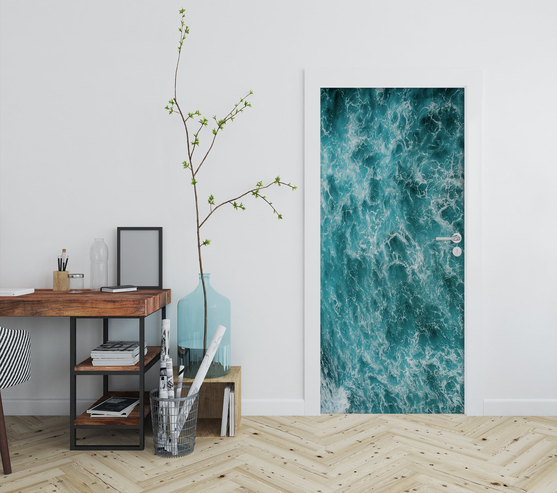 3D Blue Waves 149 Door Mural