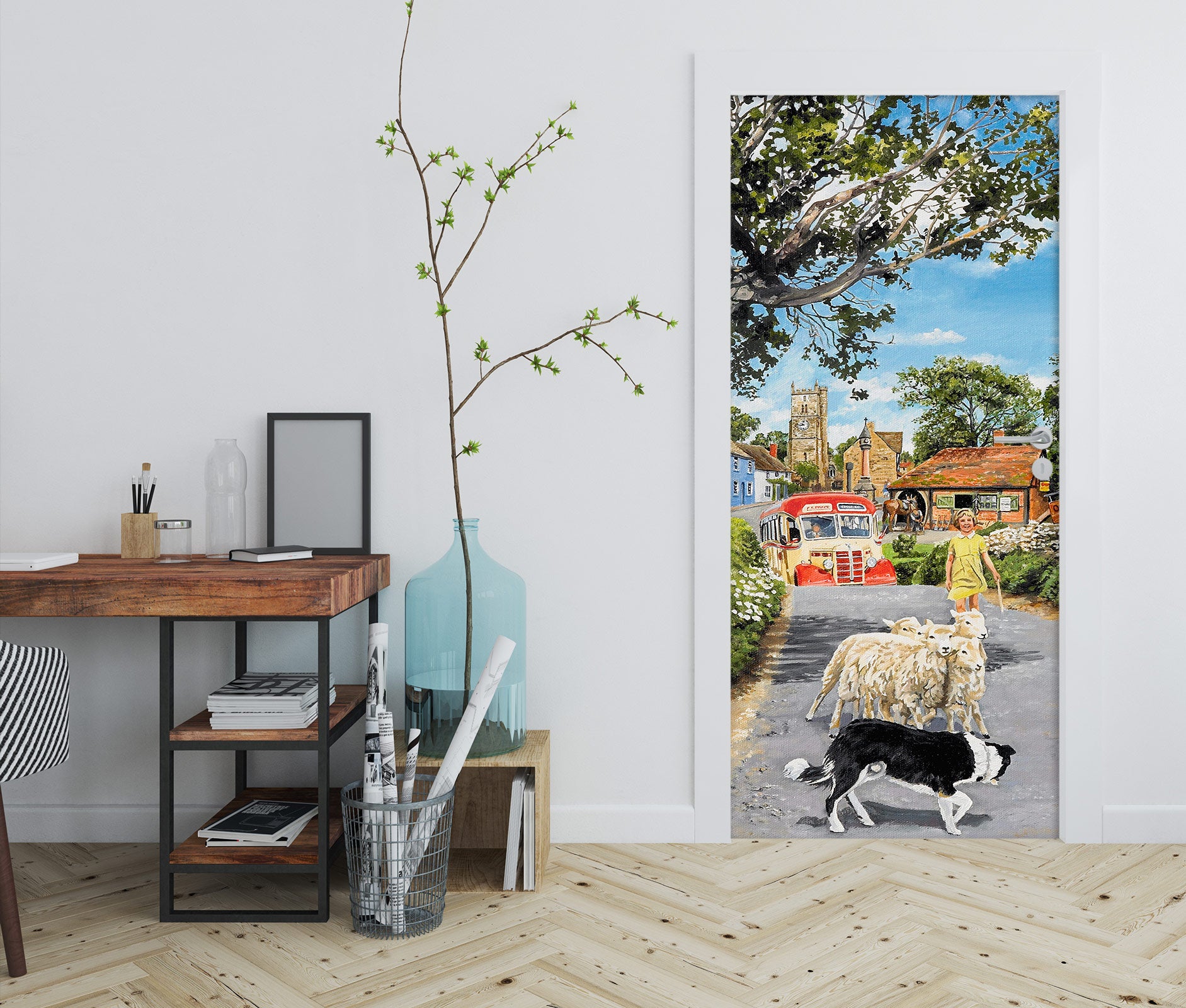 3D Country Road Sheep Dog 103118 Trevor Mitchell Door Mural