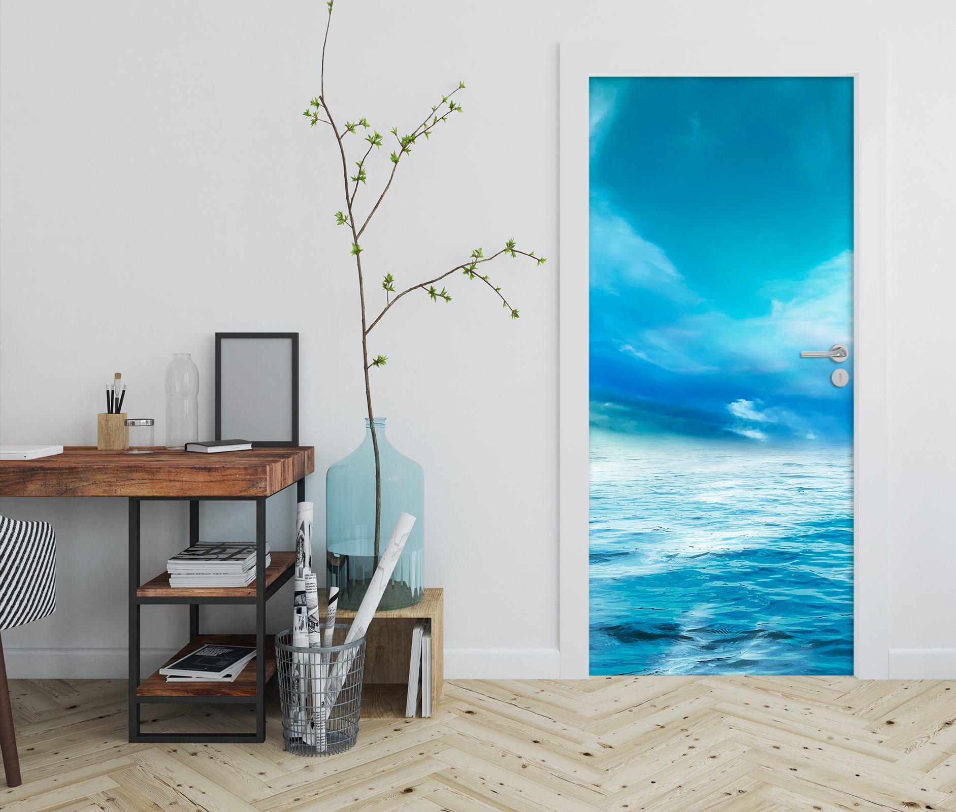 3D Blue Sea Sky 25137 Door Mural