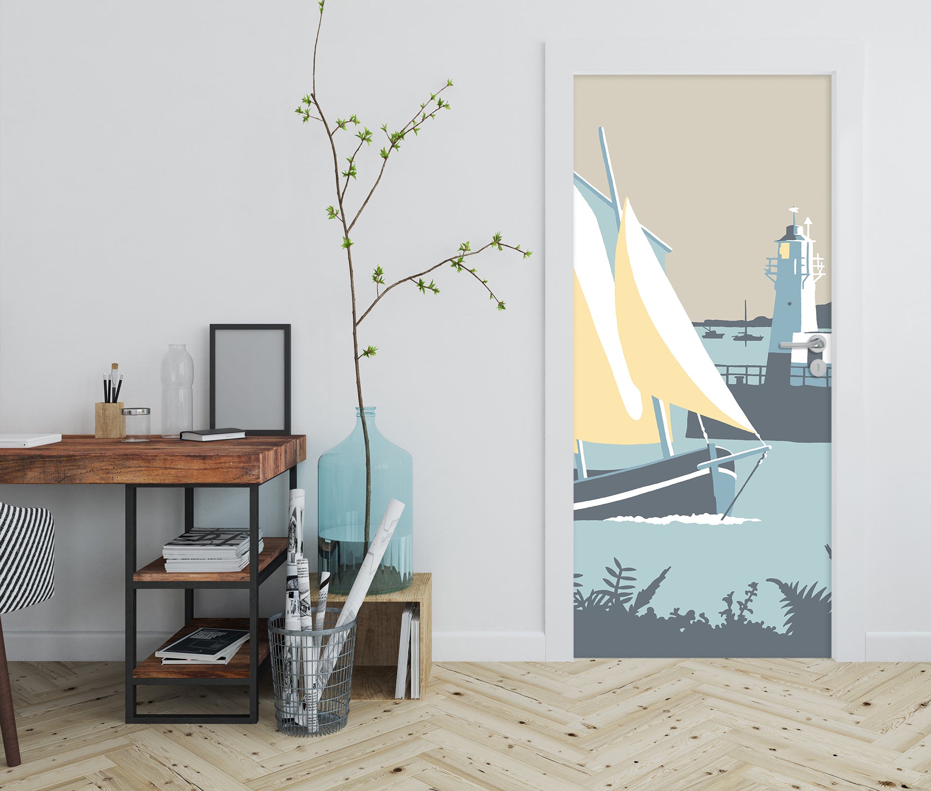 3D Sailing Lighthouse 9246 Steve Read Door Mural