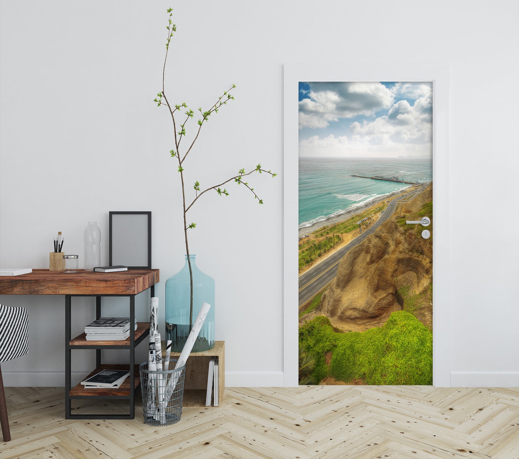 3D Seaside Mountain 116 Door Mural