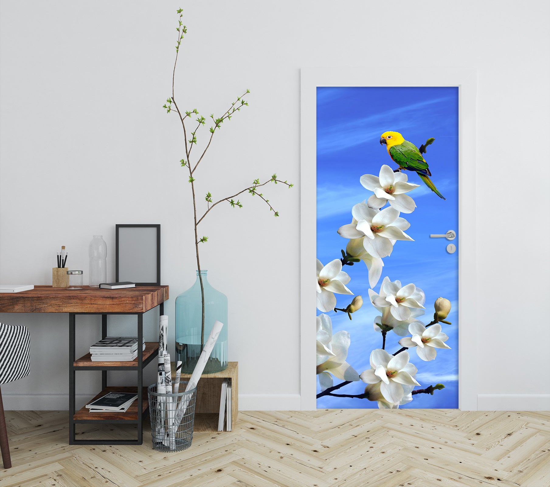 3D Flower Bird 24061 Door Mural