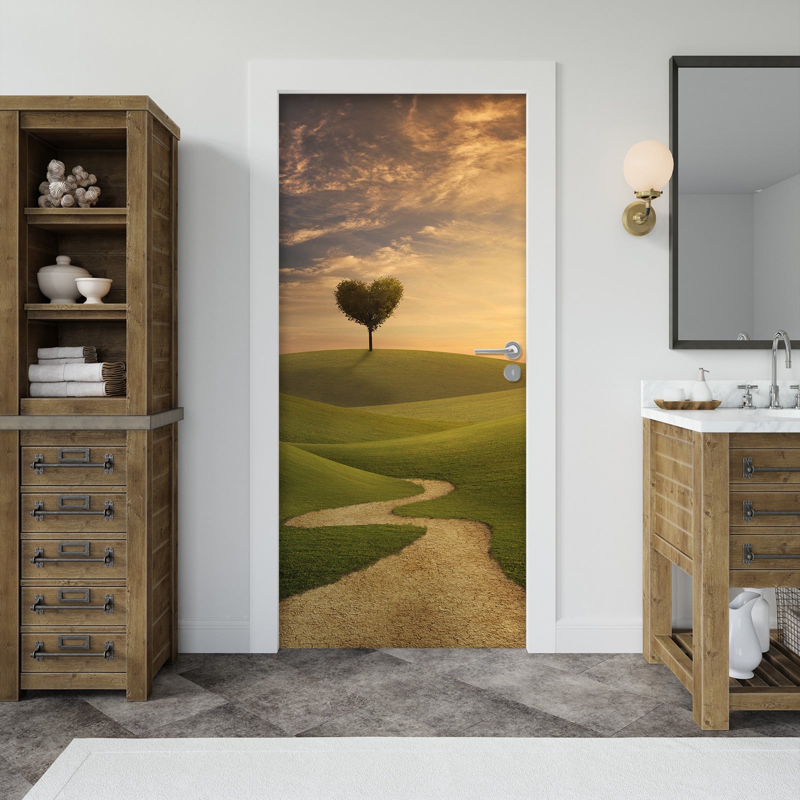 3D Grassland Heart Tree 23222 Door Mural