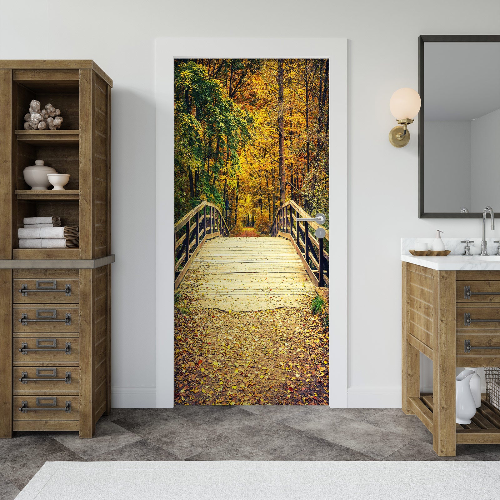 3D Yellow Bridge Tree 229 Door Mural