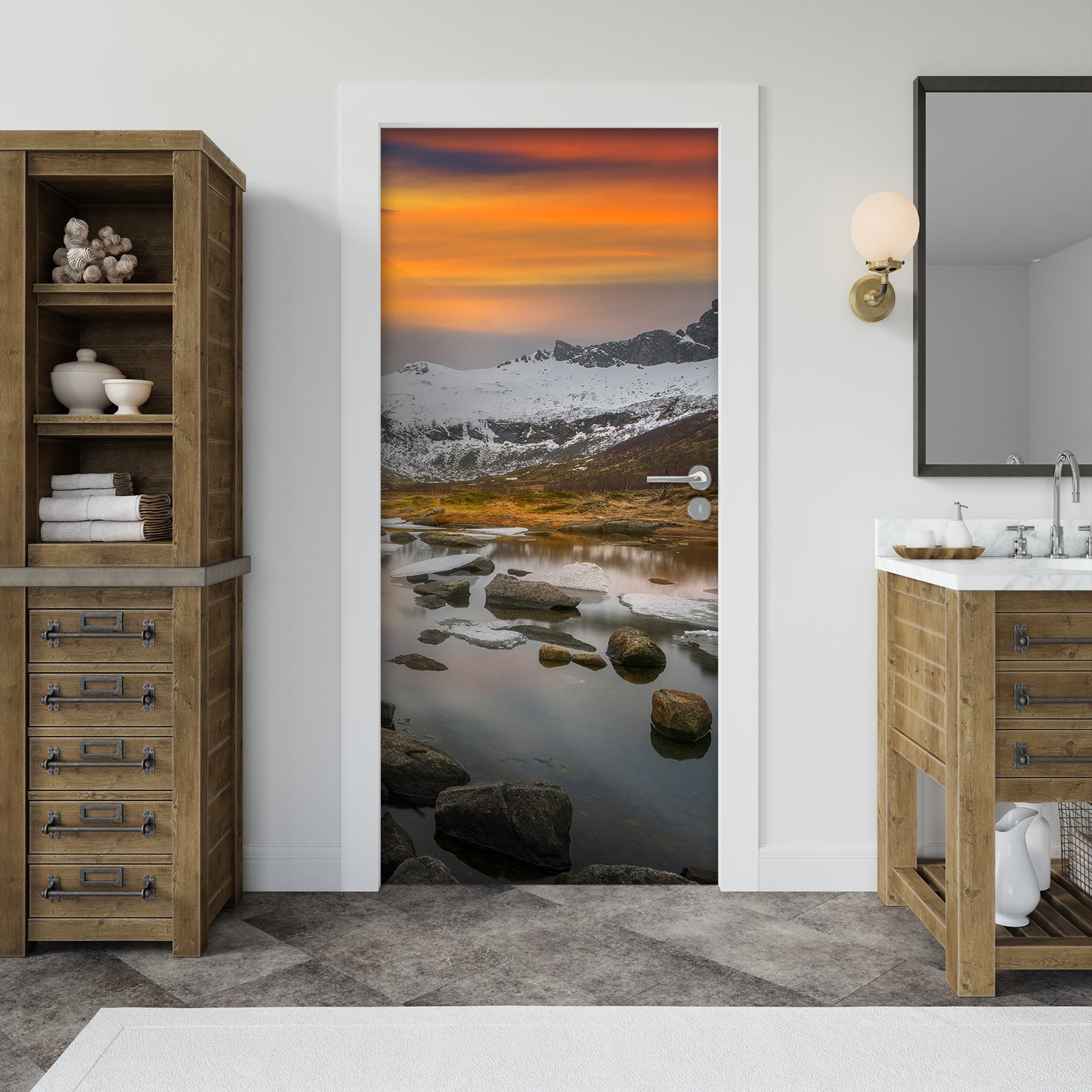 3D Creek Stone Sunset 11591 Marco Carmassi Door Mural