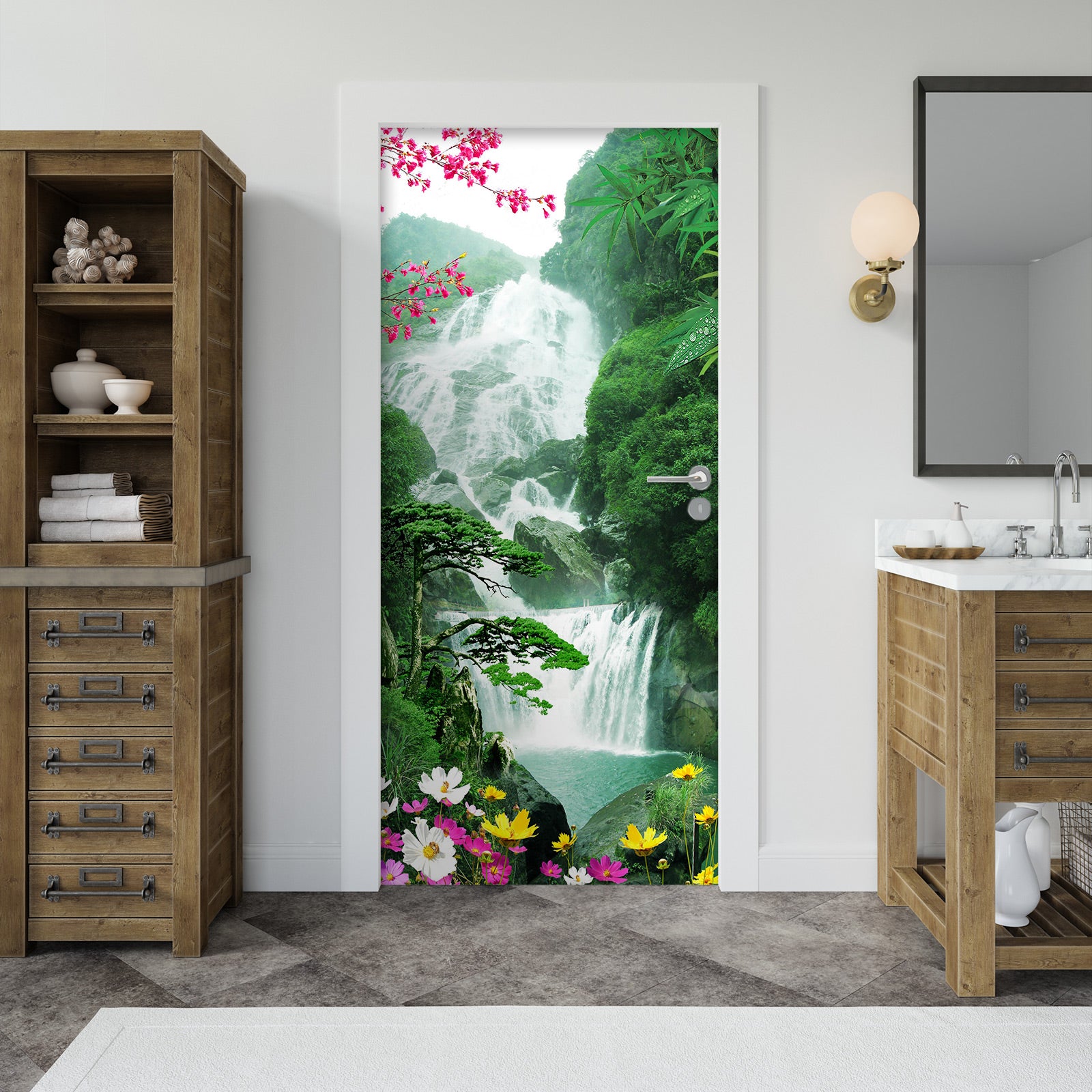 3D Flower Bush Waterfall 23043 Door Mural