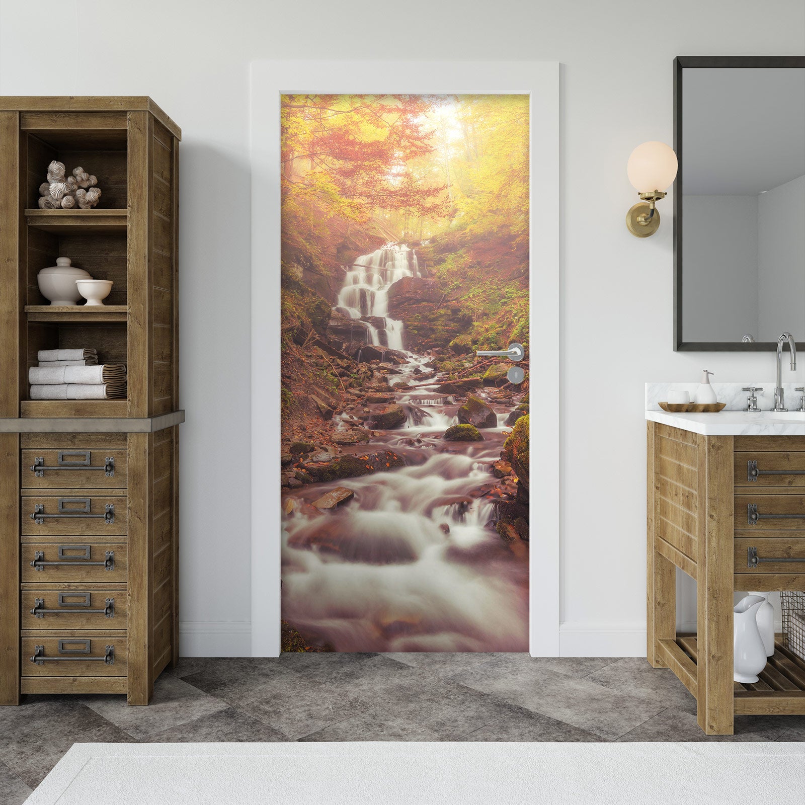 3D Mountain Running Water 24081 Door Mural