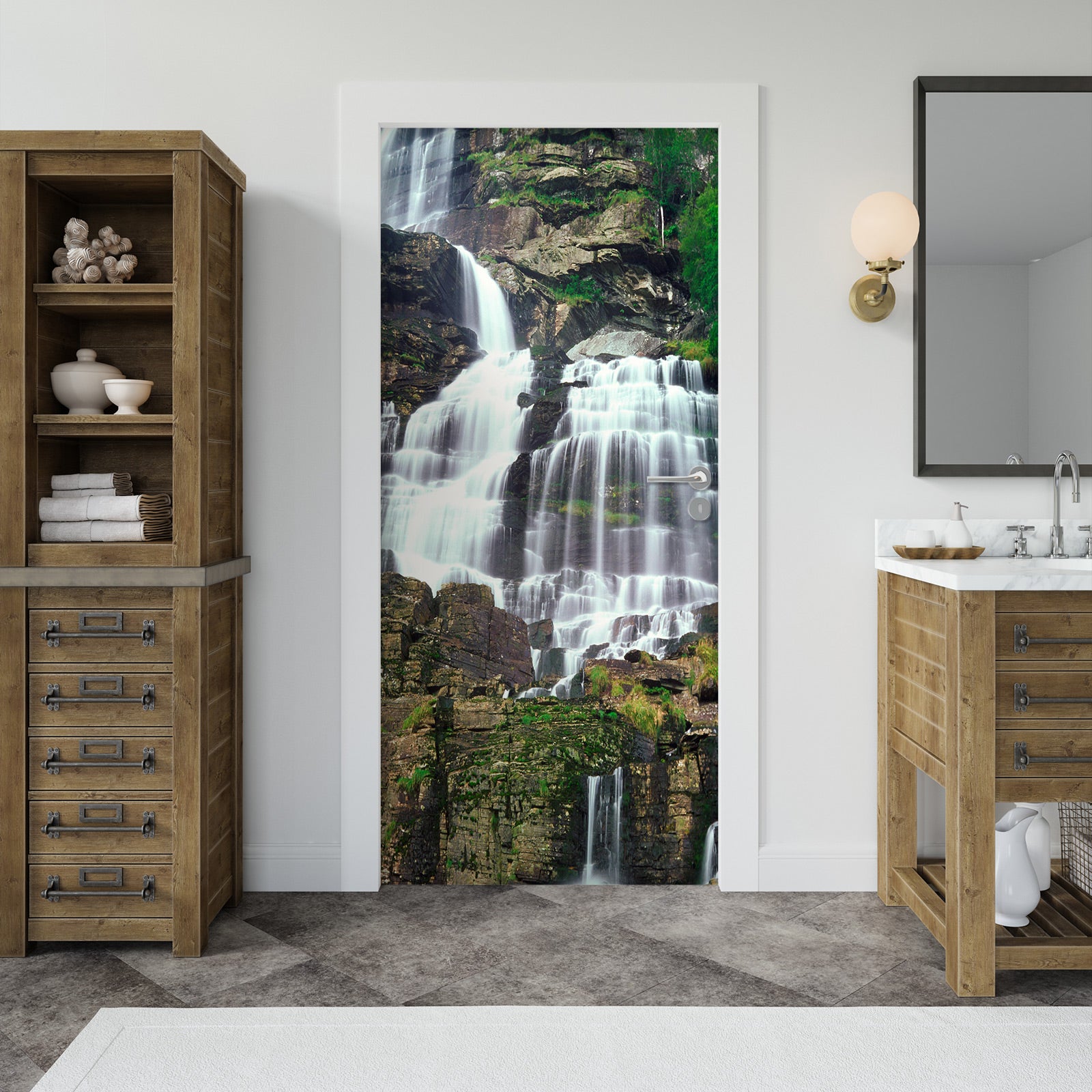 3D Waterfall Mountain 052 Door Mural