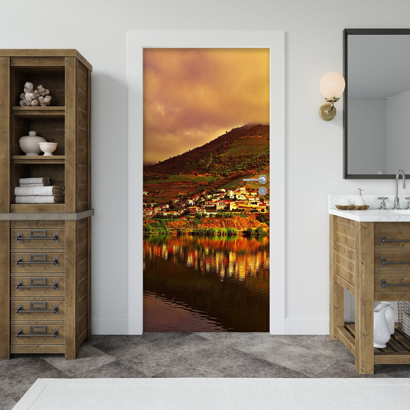 3D Sunset Mountain 004 Door Mural