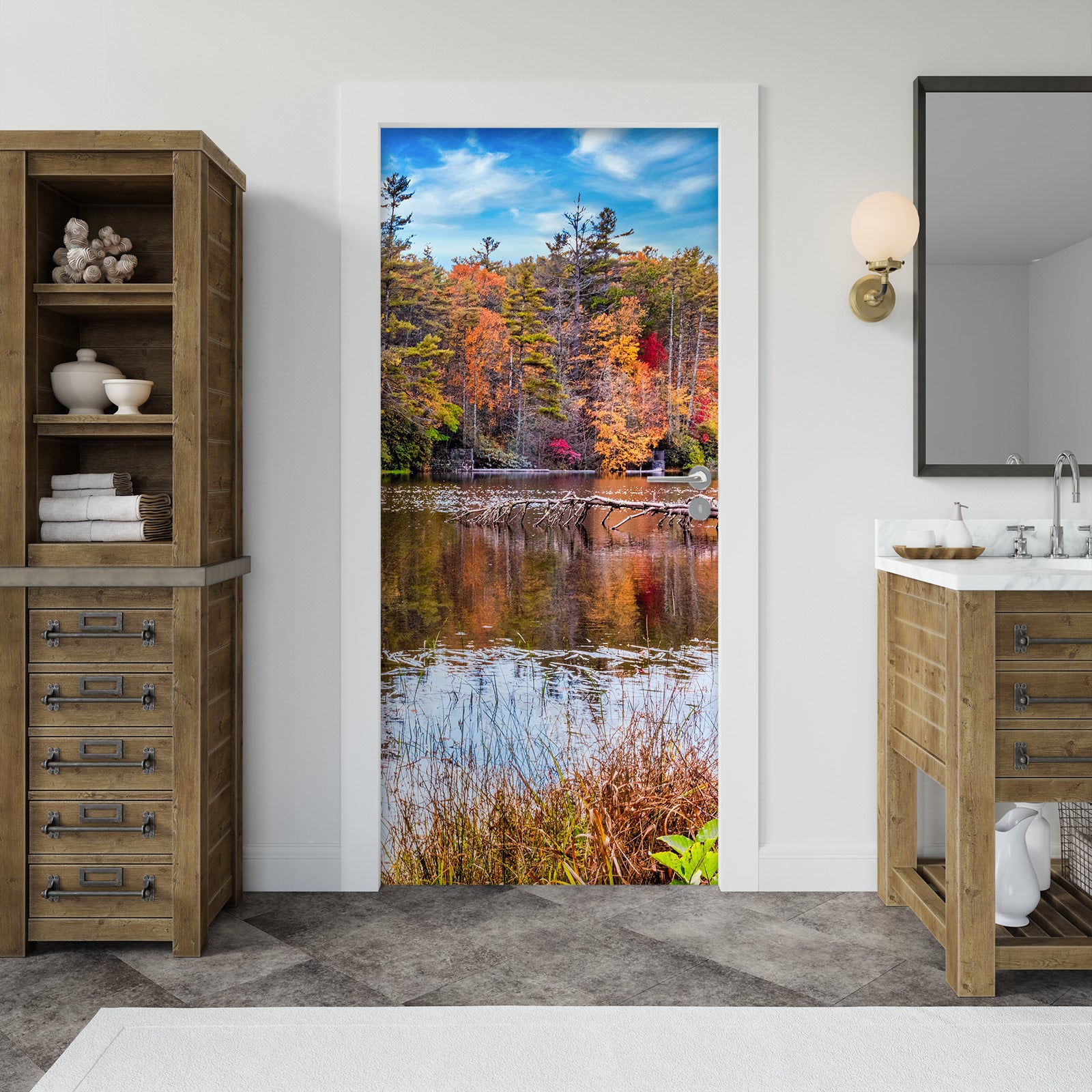 3D Woods Lake 10834 Beth Sheridan Door Mural