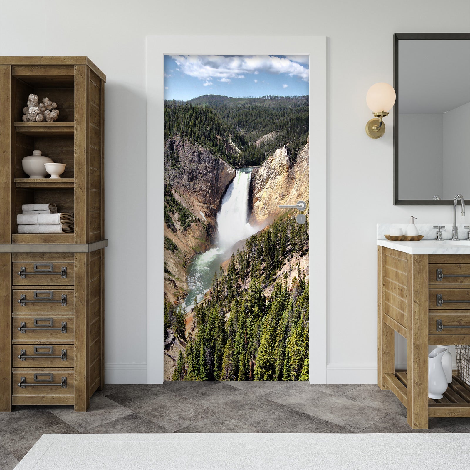 3D Mountain Waterfall 23105 Door Mural