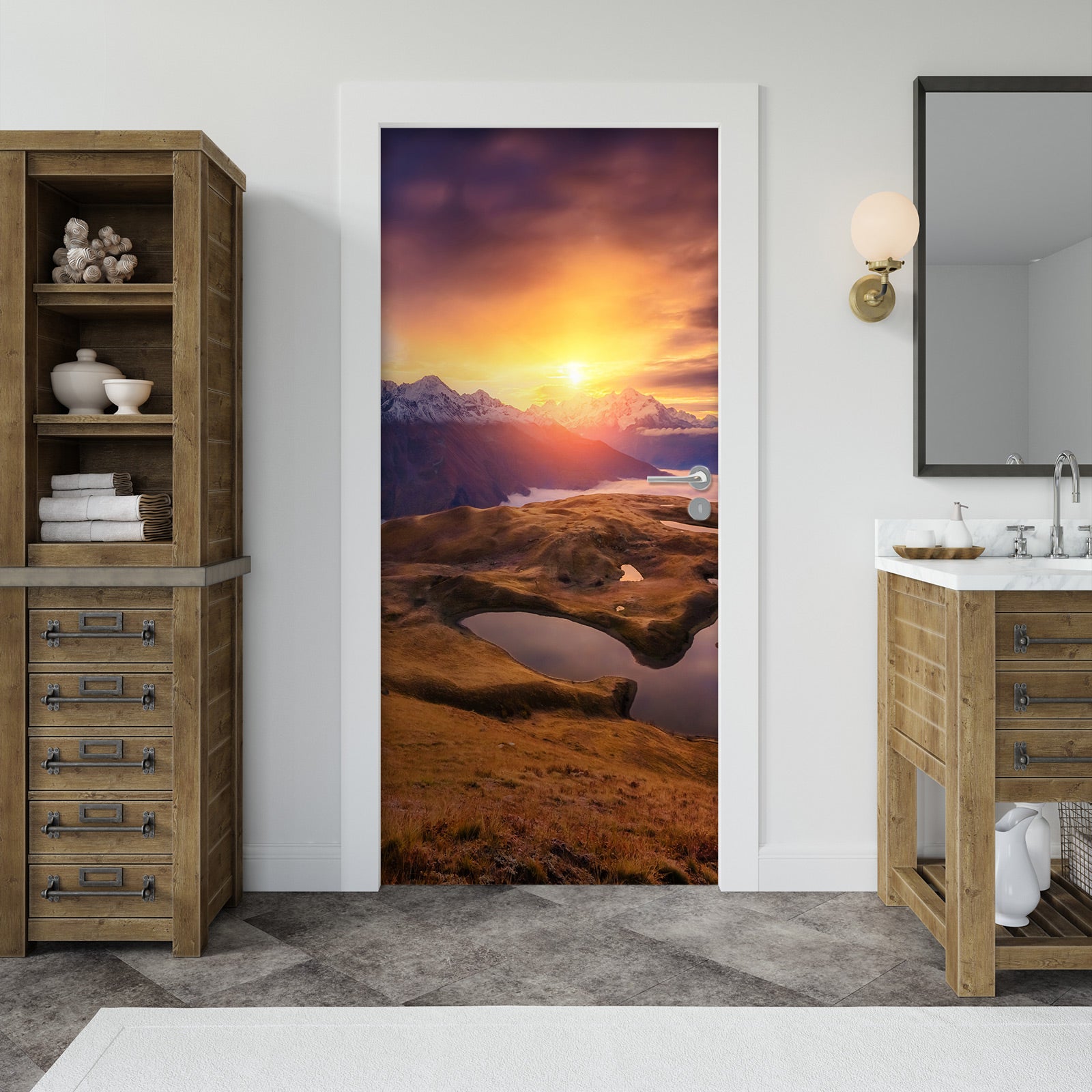 3D Sunset Lake 140 Door Mural