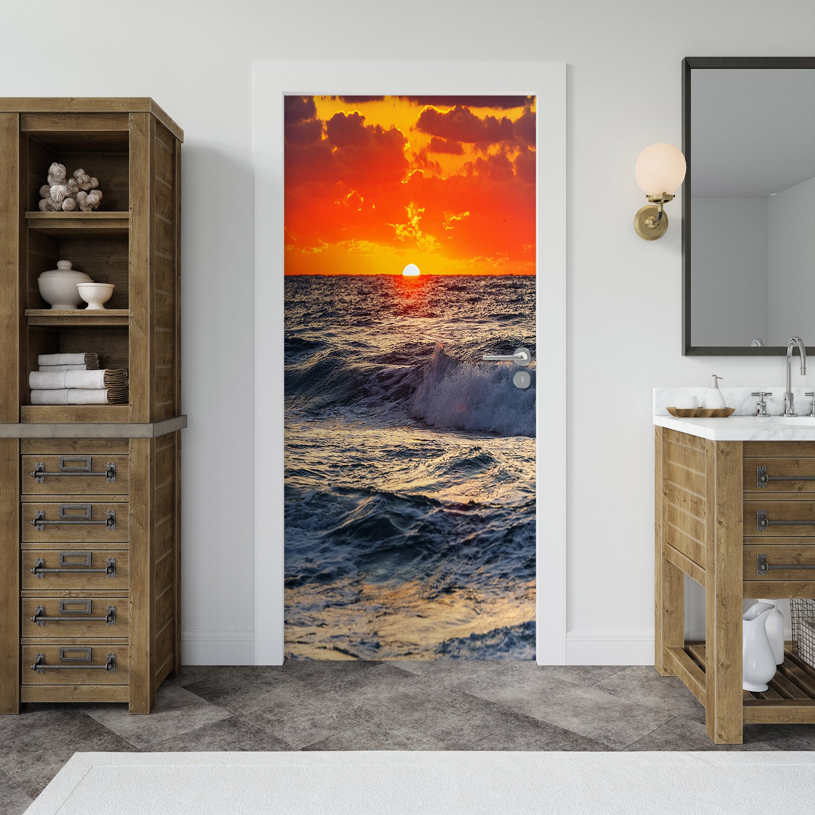 3D Waves Sun 22017 Door Mural