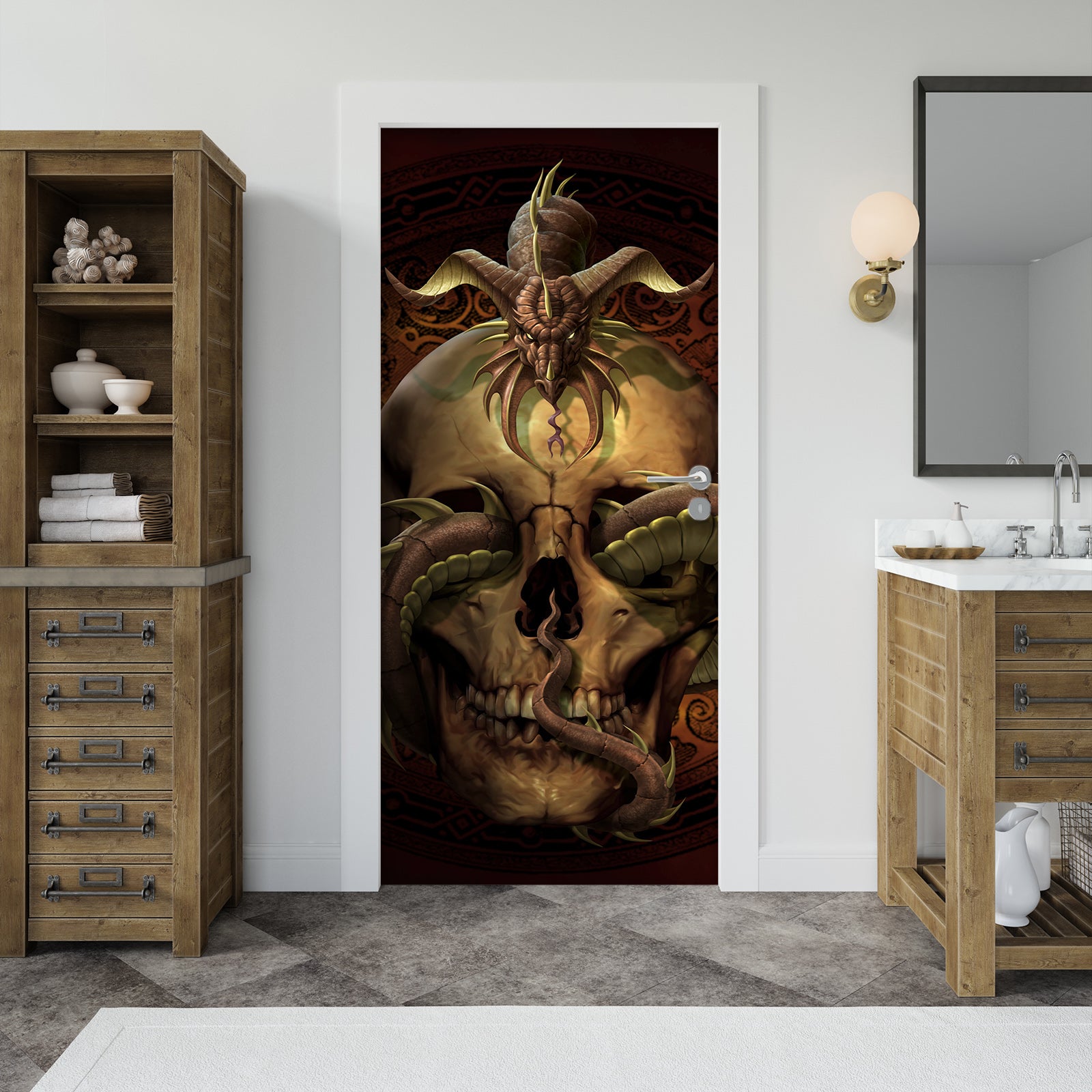 3D Skeleton Dragon 606 Tom Wood Door Mural