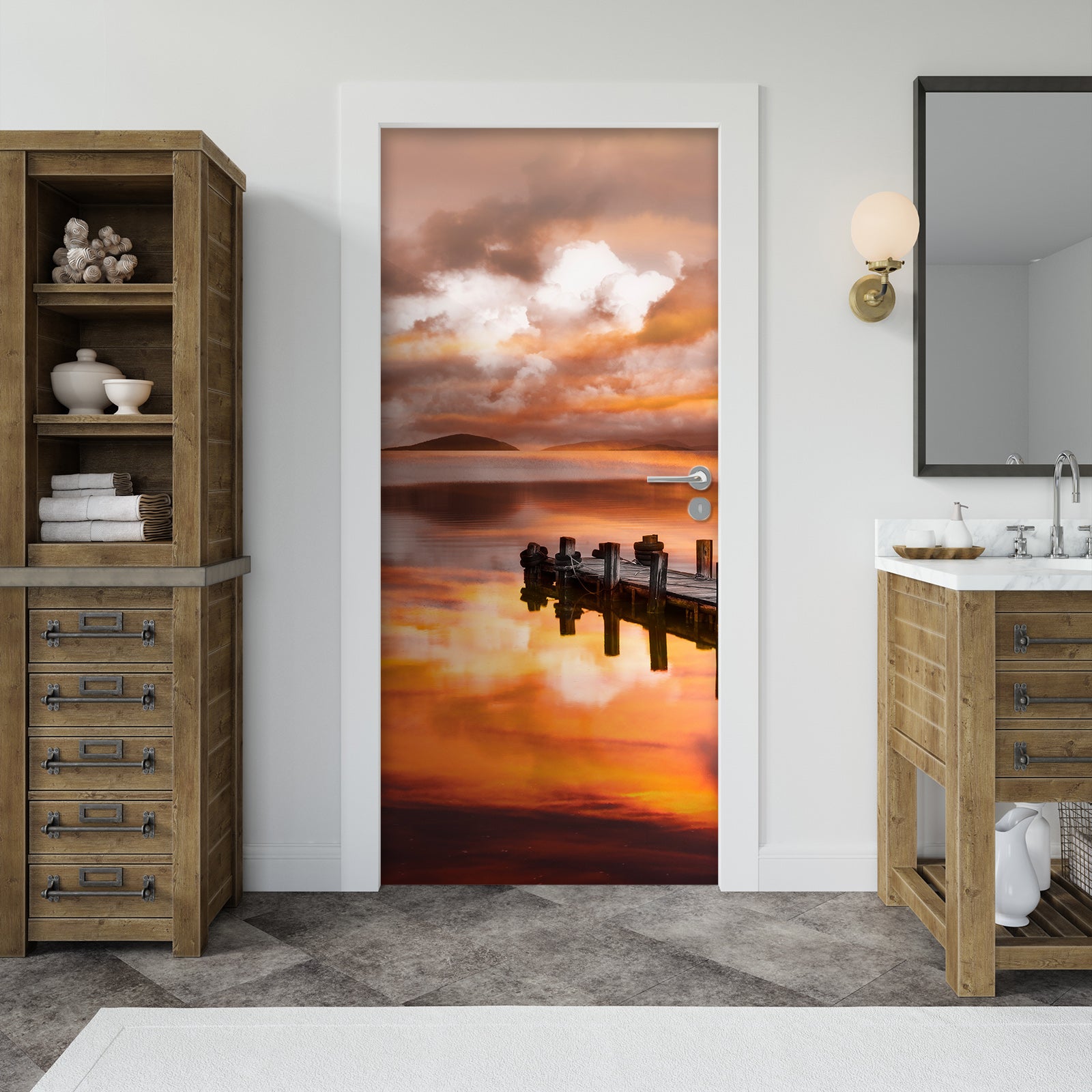 3D Sunset Lake Bridge 12293 Marco Carmassi Door Mural