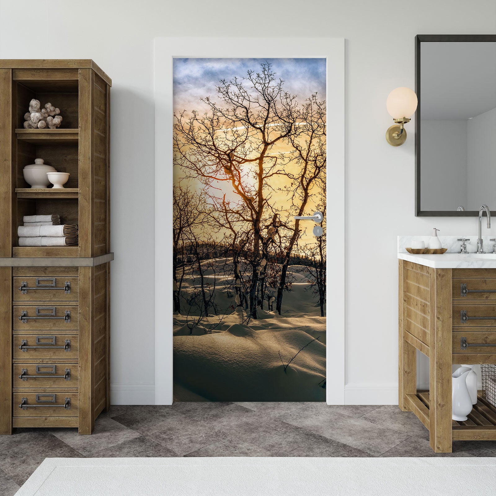 3D Snow Field Tree 10841 Beth Sheridan Door Mural