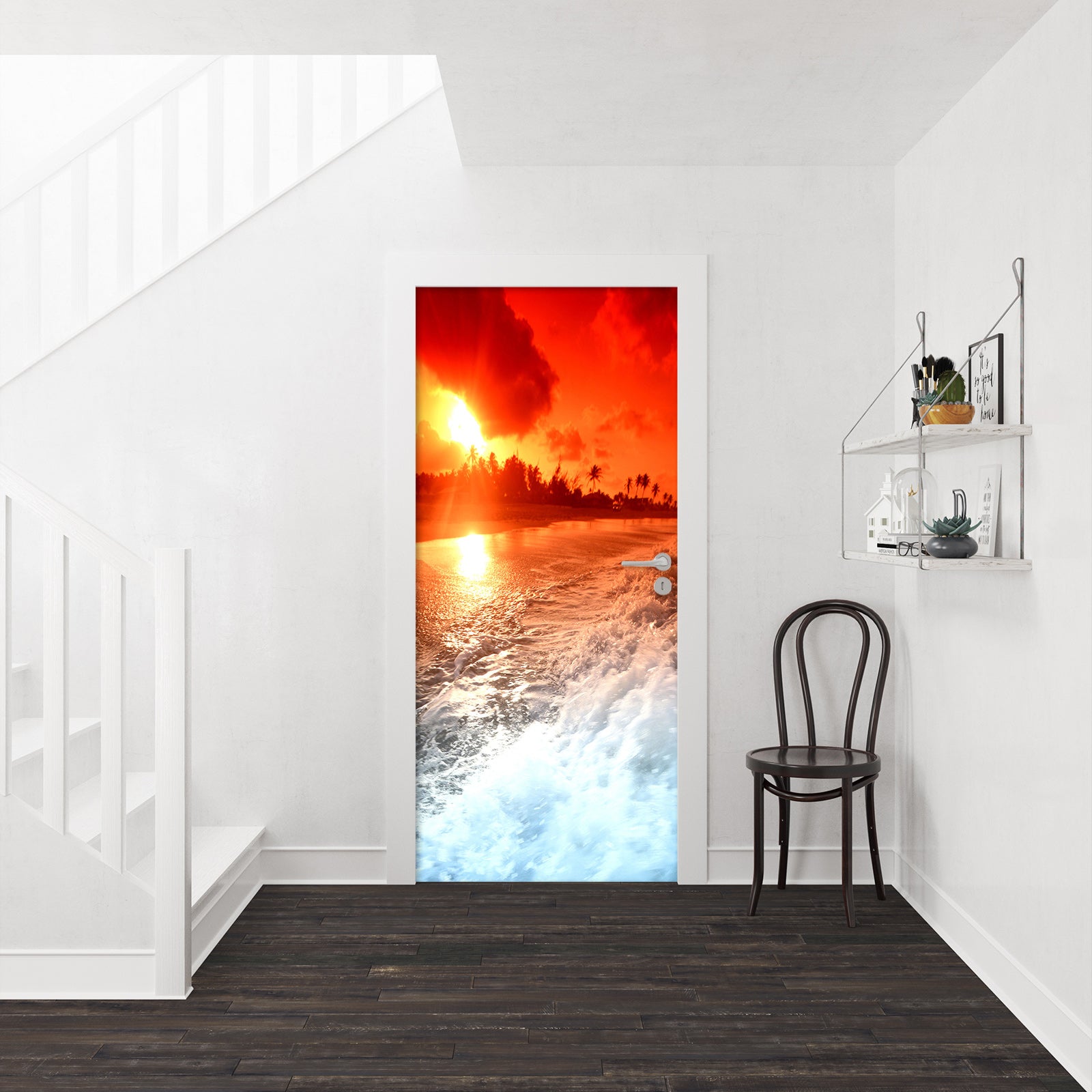 3D Pink Clouds Sea Tide 24076 Door Mural