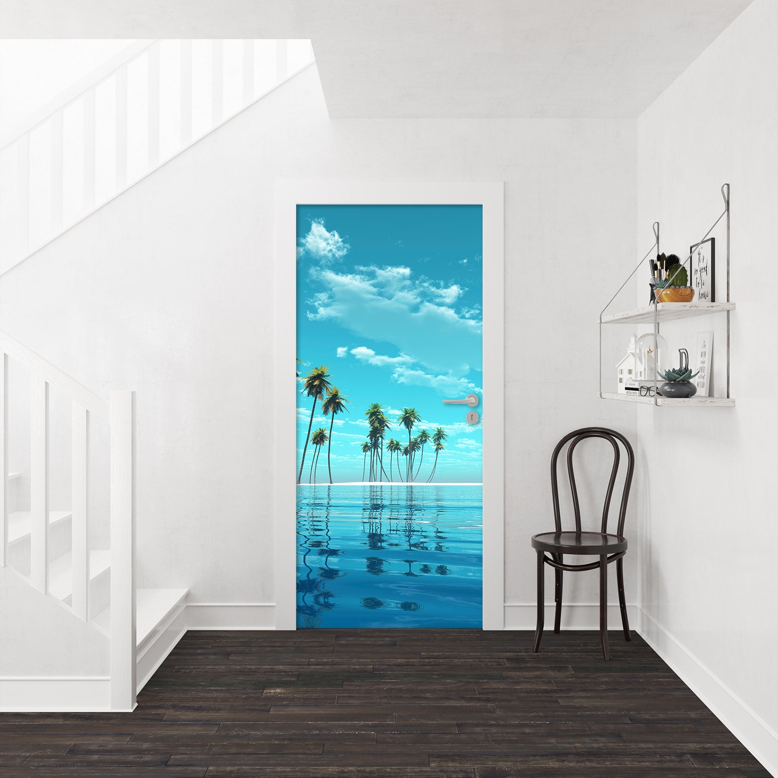 3D Seawater Coconut Tree 23196 Door Mural