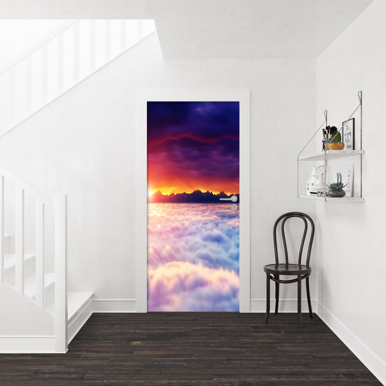 3D Sunset White Clouds 141 Door Mural