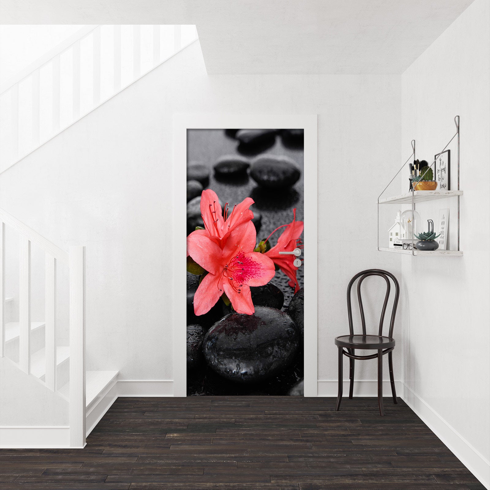 3D Red Flower Stone 23009 Door Mural