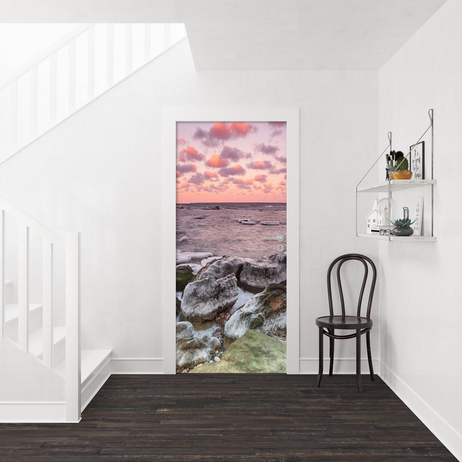 3D Pink Sky Sea 081 Door Mural