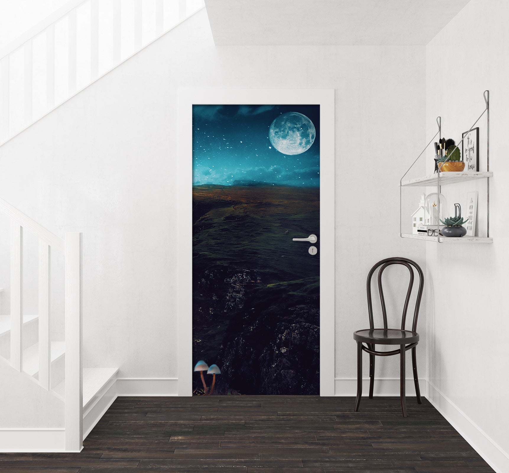 3D Moon Starry Sky Mushroom 107193 Beth Sheridan Door Mural