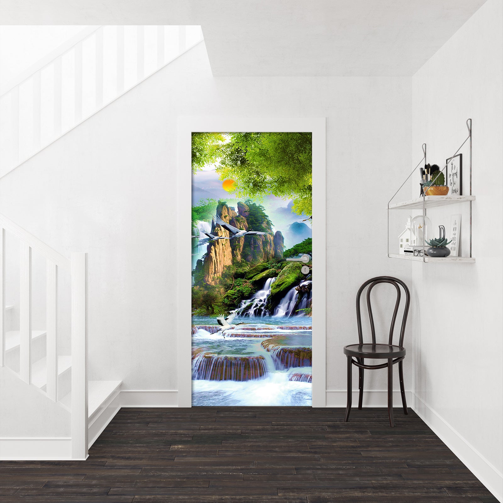 3D Sun Mountain Waterfall 202 Door Mural