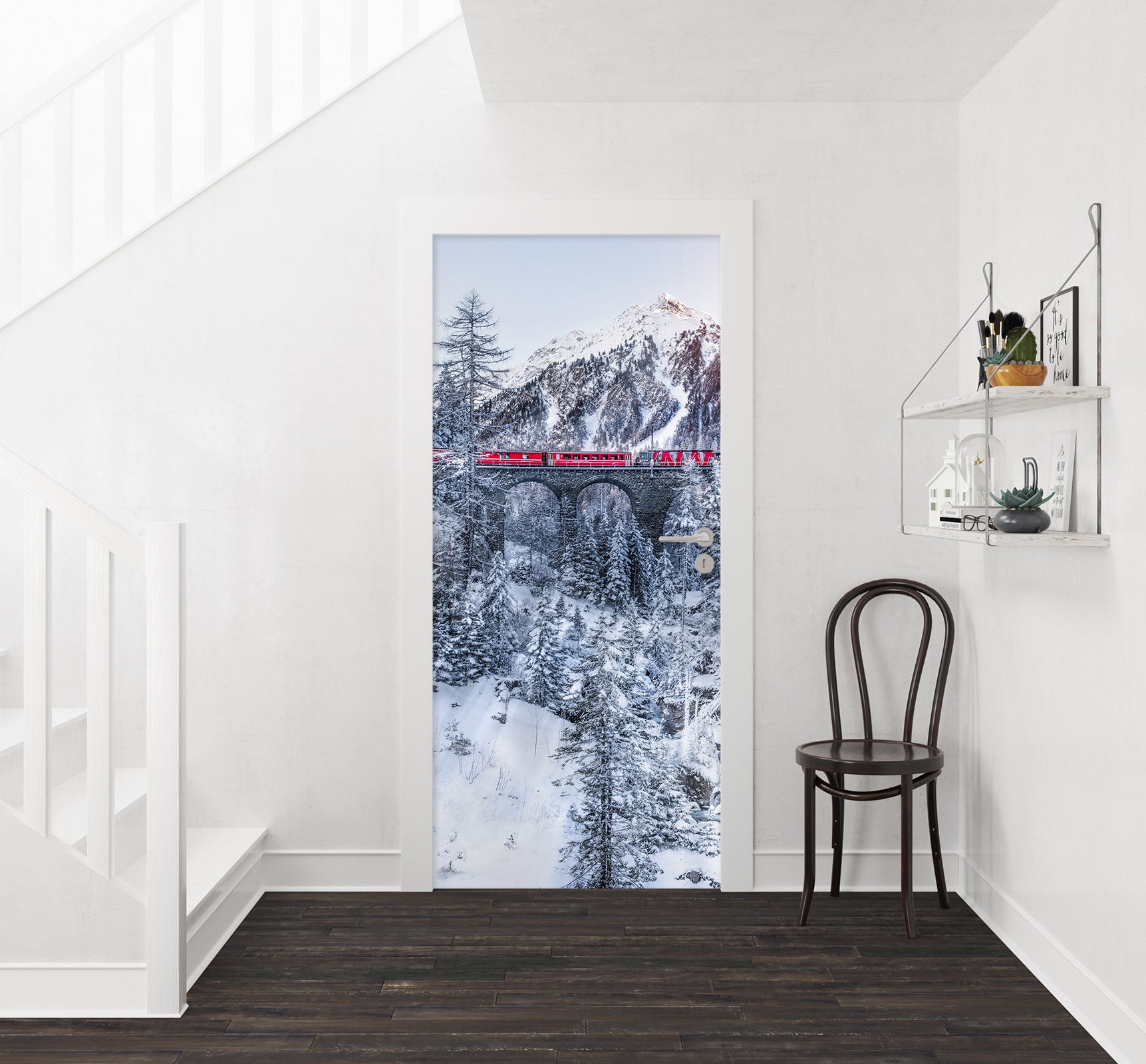 3D Snow Mountain Red Train 114126 Marco Carmassi Door Mural