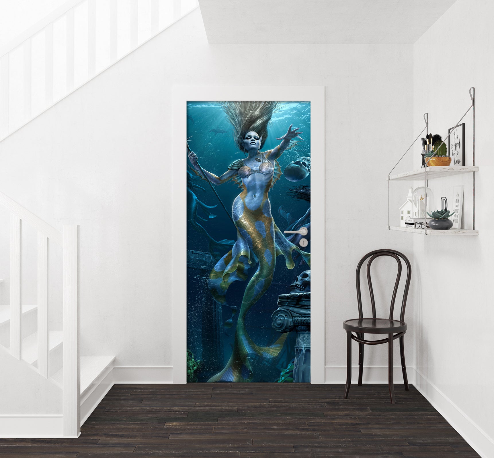 3D Sea Mermaid Skull 642 Tom Wood Door Mural