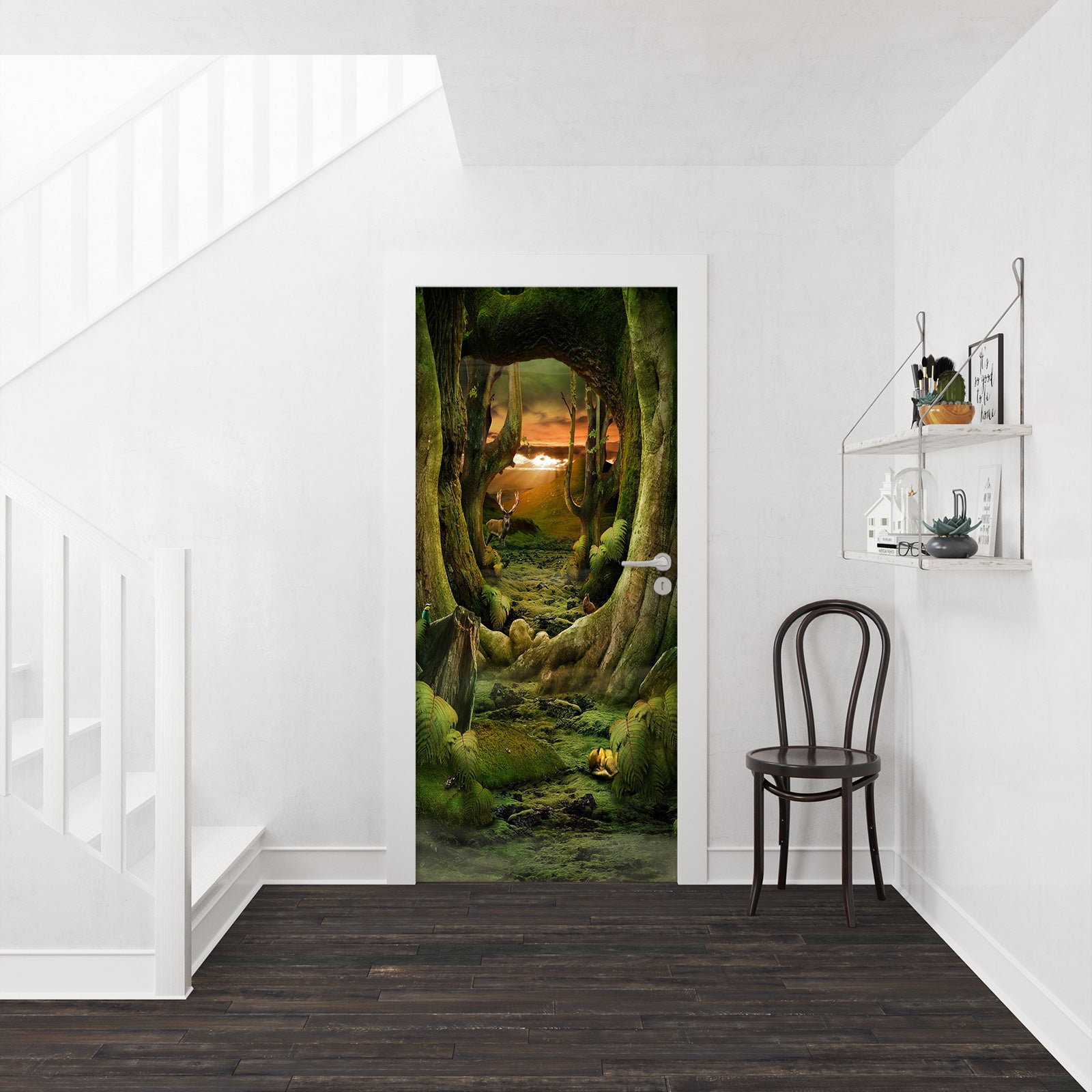 3D Sunset Tree Hole 074 Door Mural