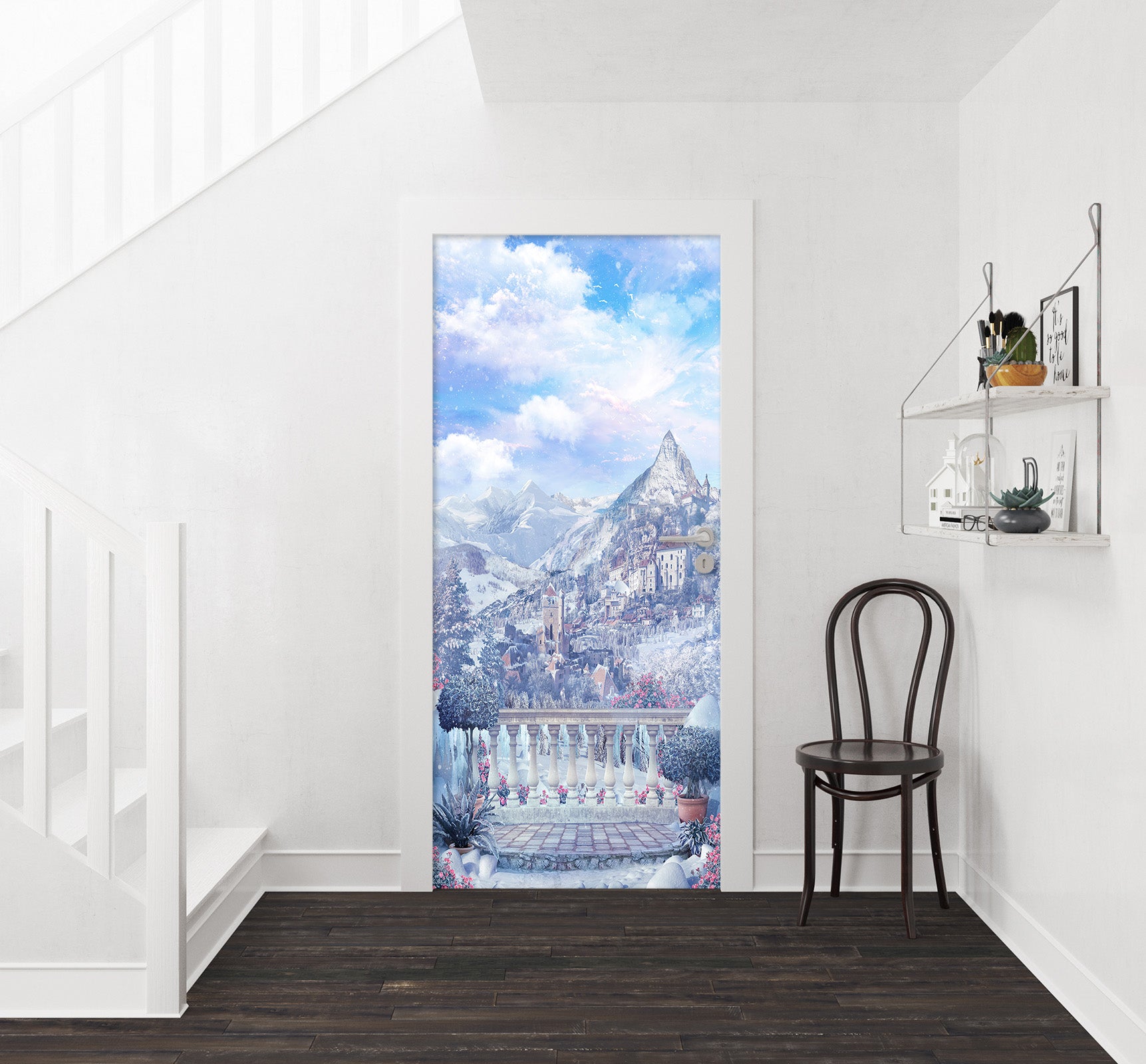 3D Mountain Houses 22177 Door Mural