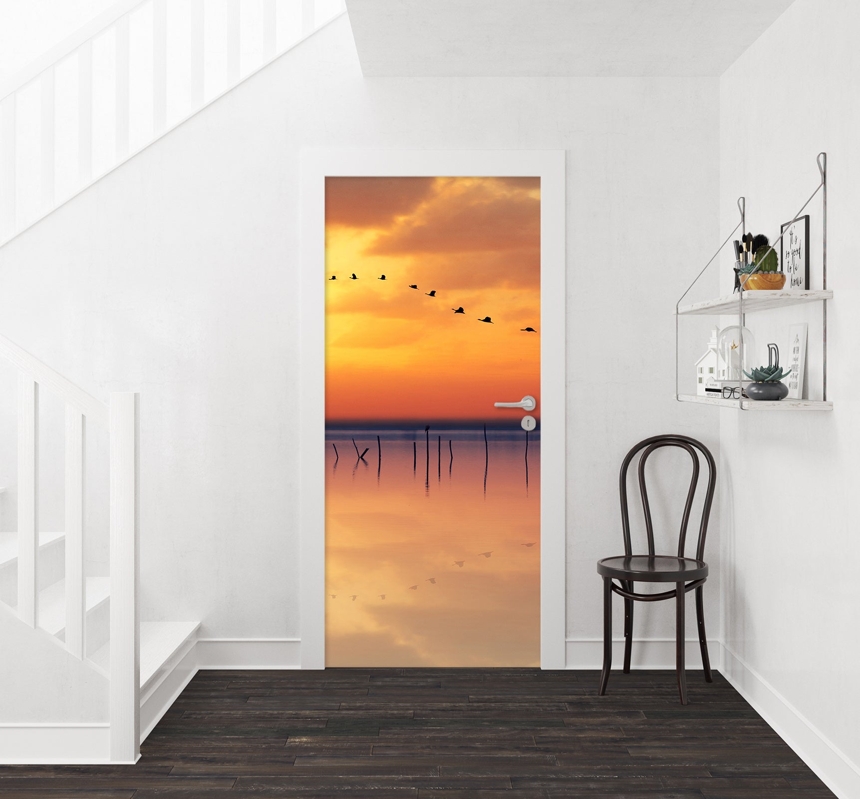 3D Sunset Gold Sky Lake 119224 Marco Carmassi Door Mural