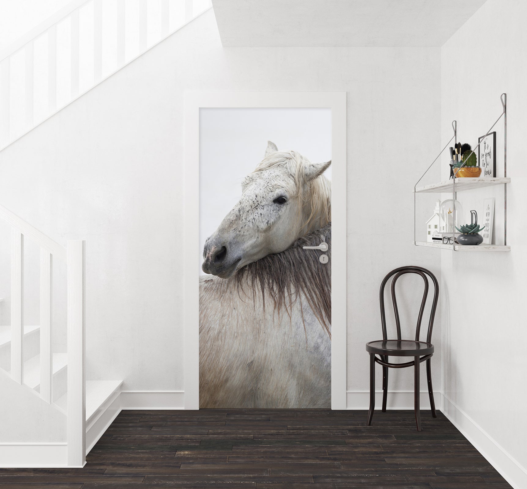 3D White Horse 11470 Marco Carmassi Door Mural