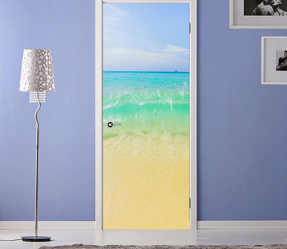 3D surge brine sandy beach door mural Wallpaper AJ Wallpaper 